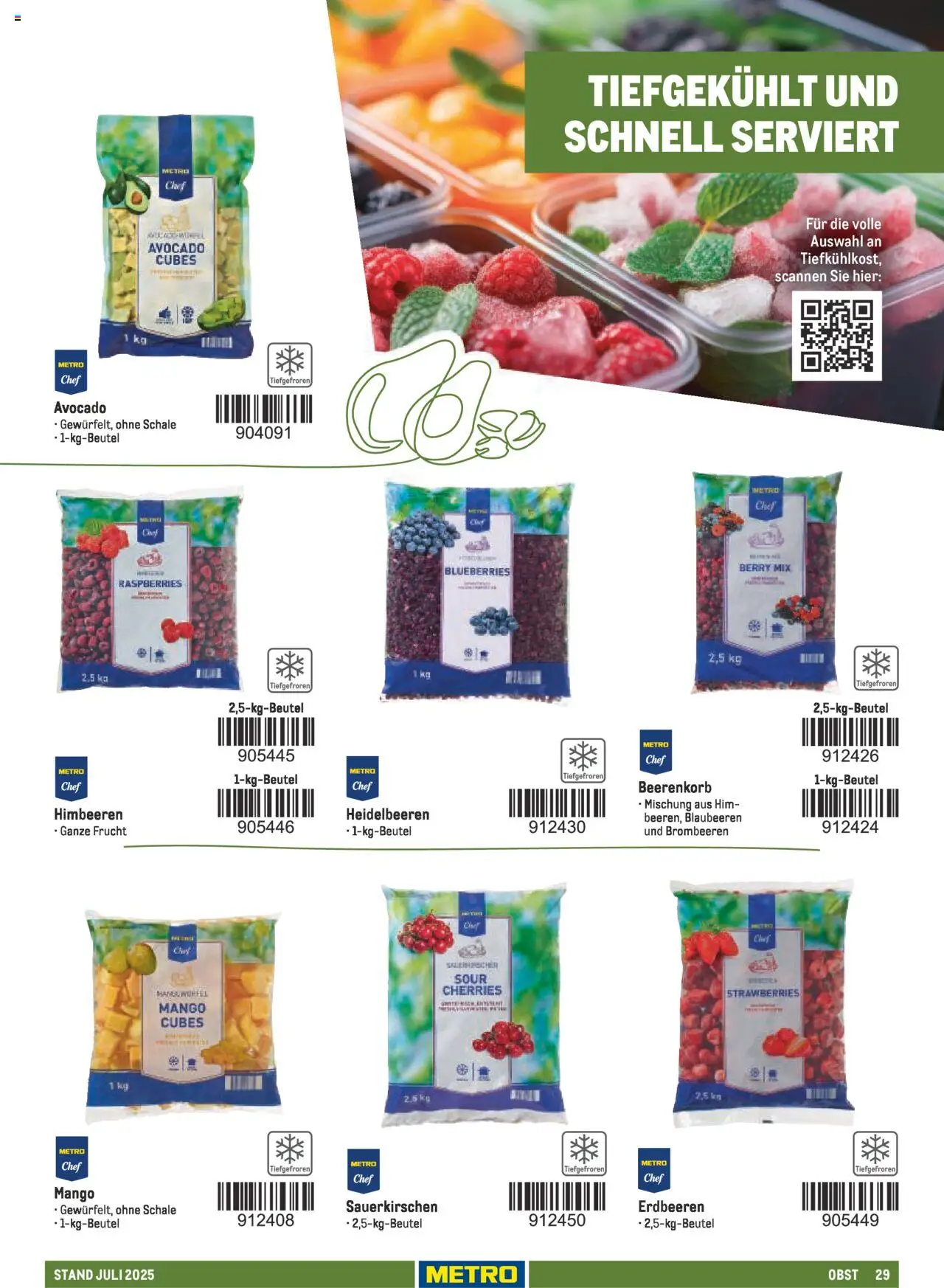 Metro - Sortimentskatalog Lieferservice – gültig ab 31.07.2025 | Seite: 29 | Produkte: Himbeeren, Obst, Mango, Blaubeeren