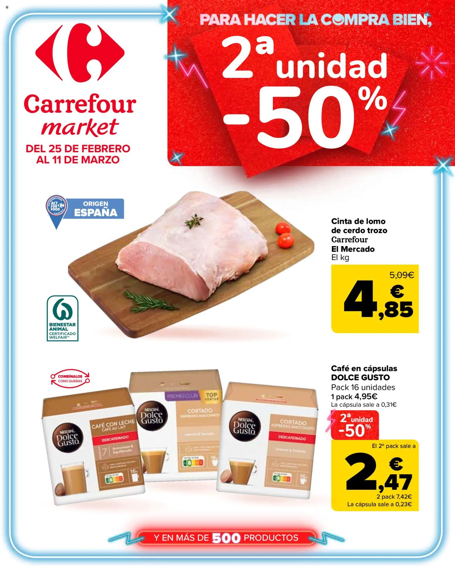 Carrefour Market folleto │ válido desde el 25.02.2026 | Página: 1 | Productos: Café con leche, Leche, Cerdo, Café en cápsulas