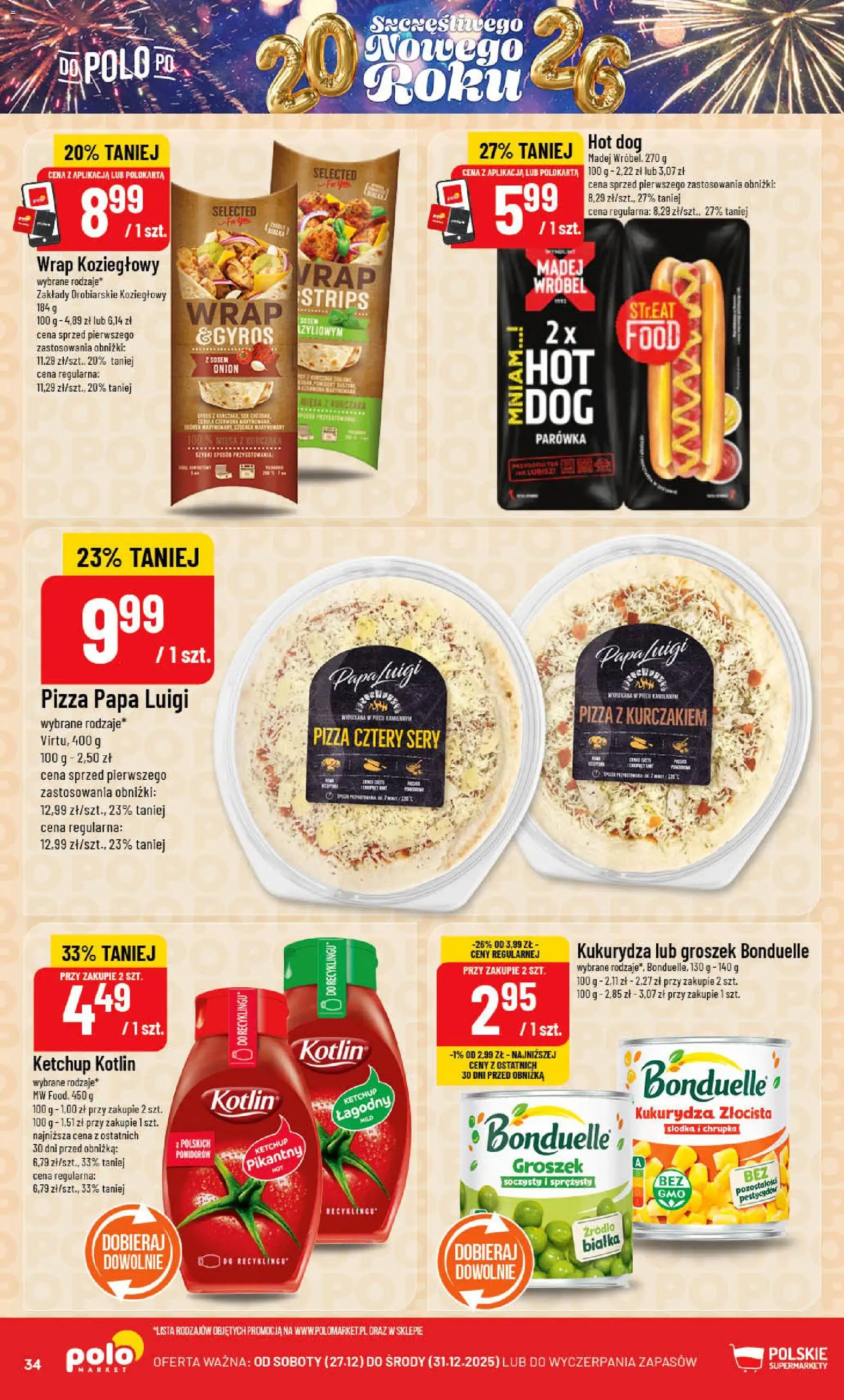 POLOmarket Gazetka od 27.12.2025 | Strona: 34 | Produkty: Groszek, Pizza z kurczakiem, Sery, Pizza