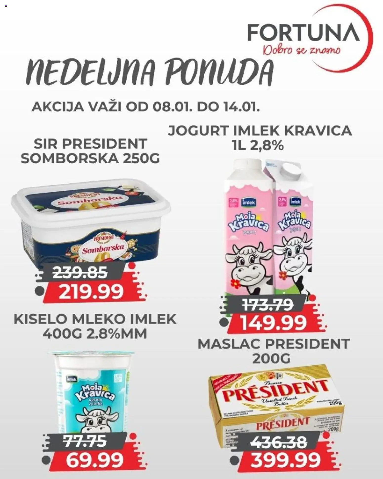 Fortuna Market katalog - važi od 08.01.2026 | Strana: 6 | Proizvode: Maslac, Mleko, Sir, Jogurt