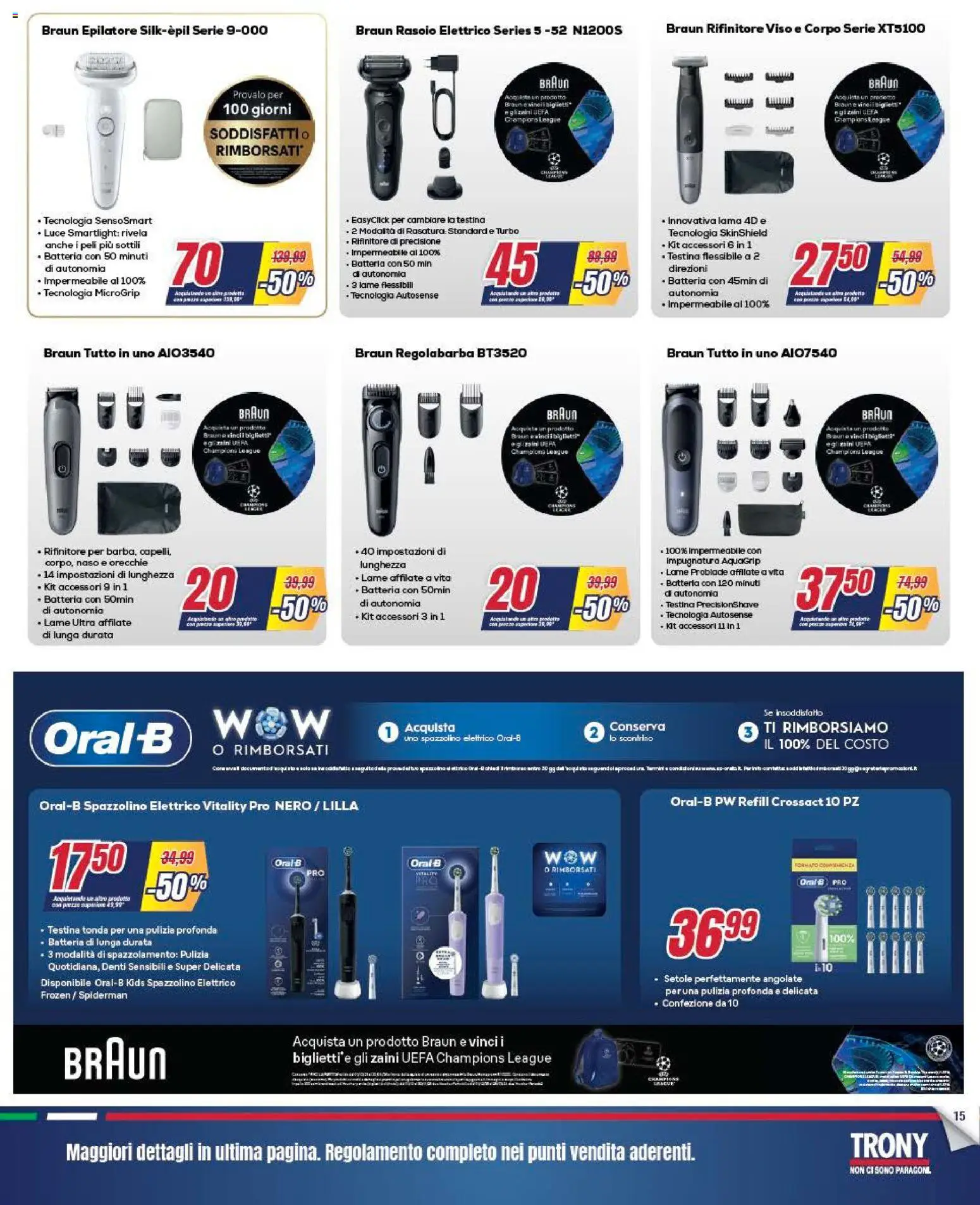Volantino Trony del 28.04.2026 | Pagina: 15 | Prodotti: Regolabarba, Spazzolino, Rasoio elettrico, Spazzolino elettrico