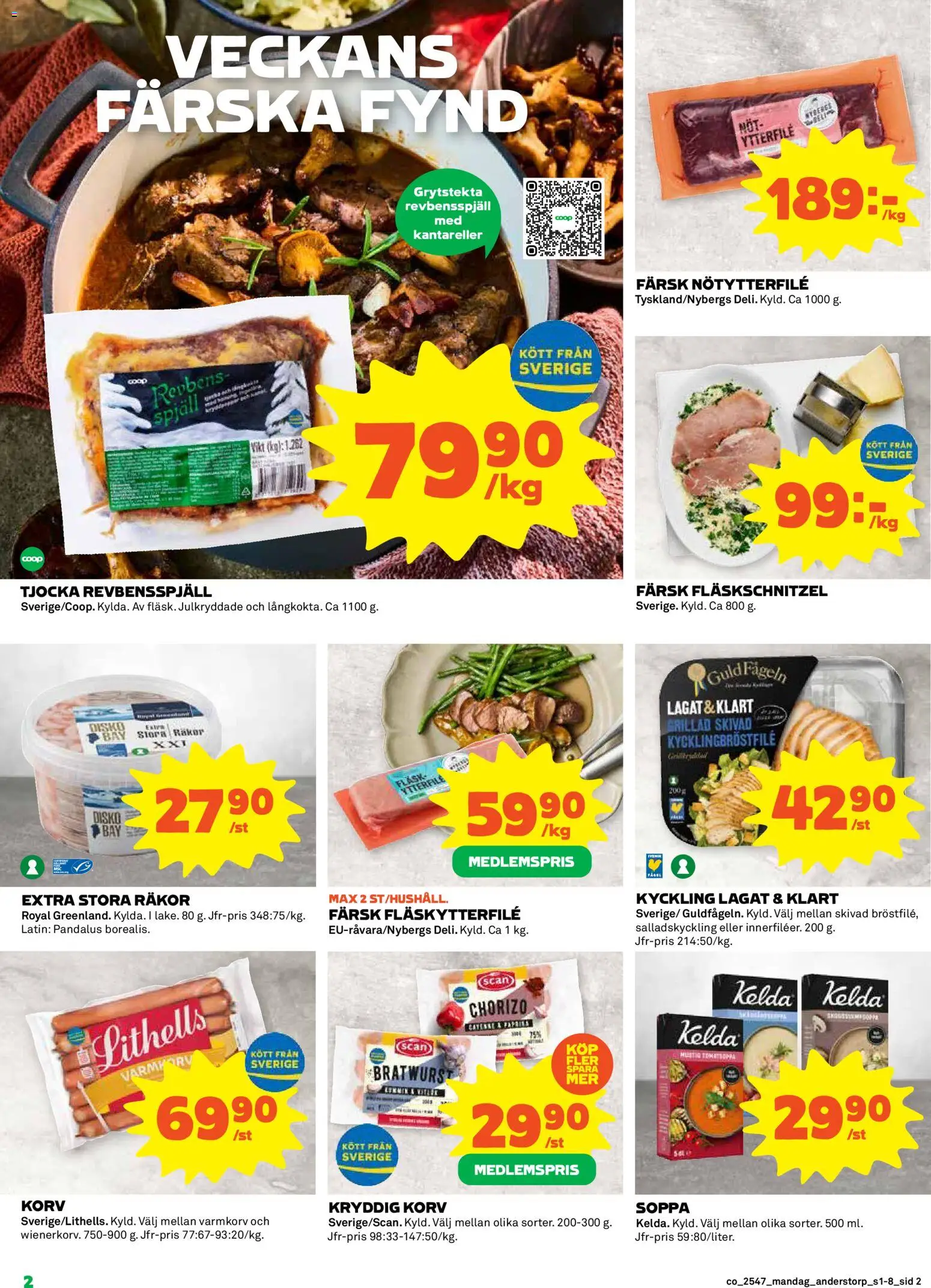 Coop reklamblad aktuell från 17.11.2025 | Sida: 2 | Produkter: Fläskytterfilé, Räkor, Chorizo, Soppa