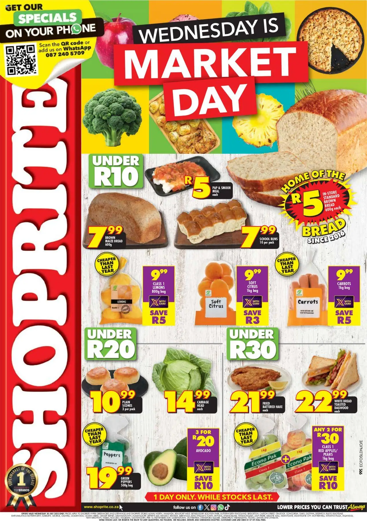 Shoprite Eastern Cape - Market Day Deals │ valid from 30.07.2025 | Page: 1 | Products: Pears, Phone, Bag, Bread