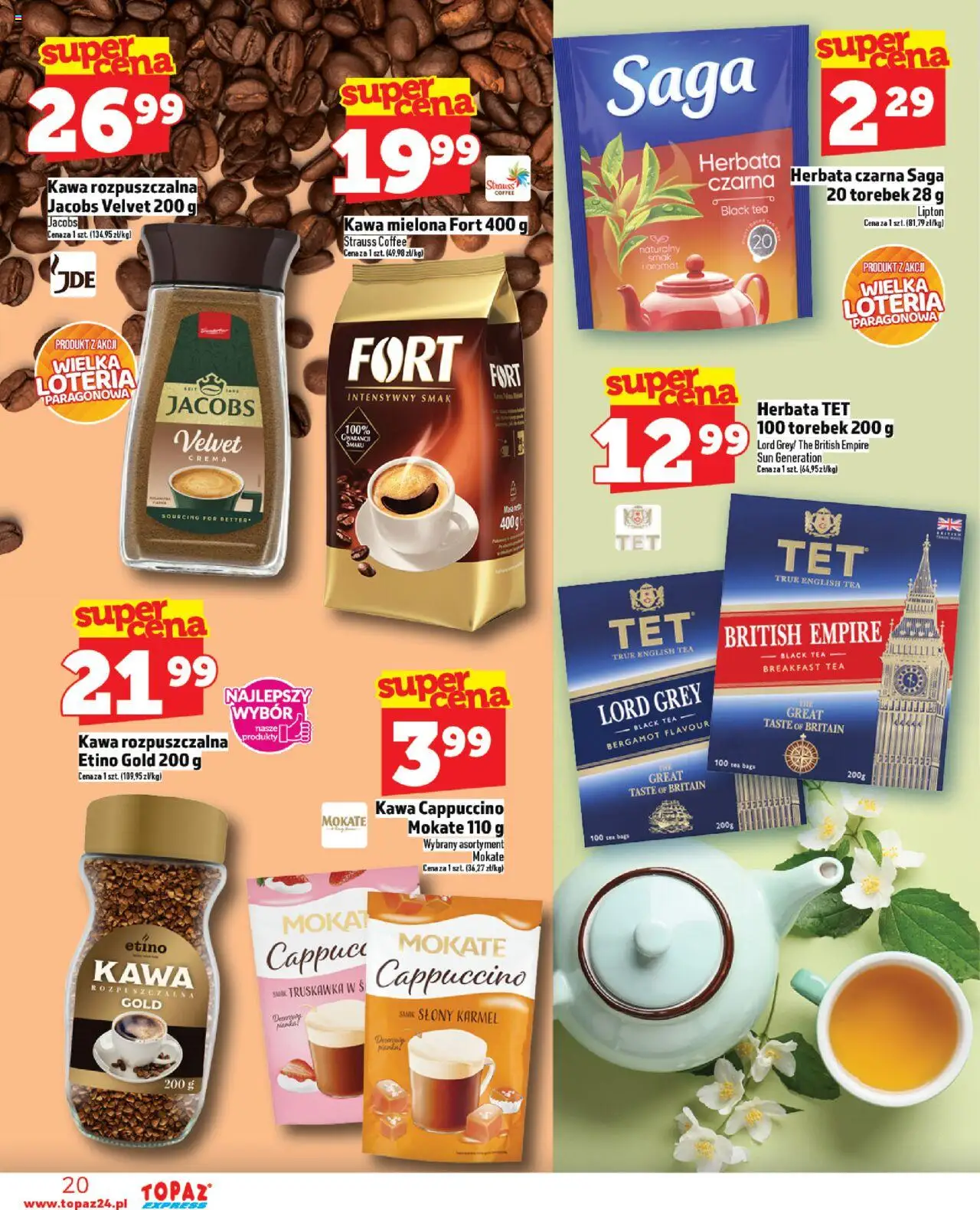 Topaz Gazetka - Express od 28.08.2025 | Strona: 20 | Produkty: Kawa rozpuszczalna, Cappuccino, Kawa, Herbata