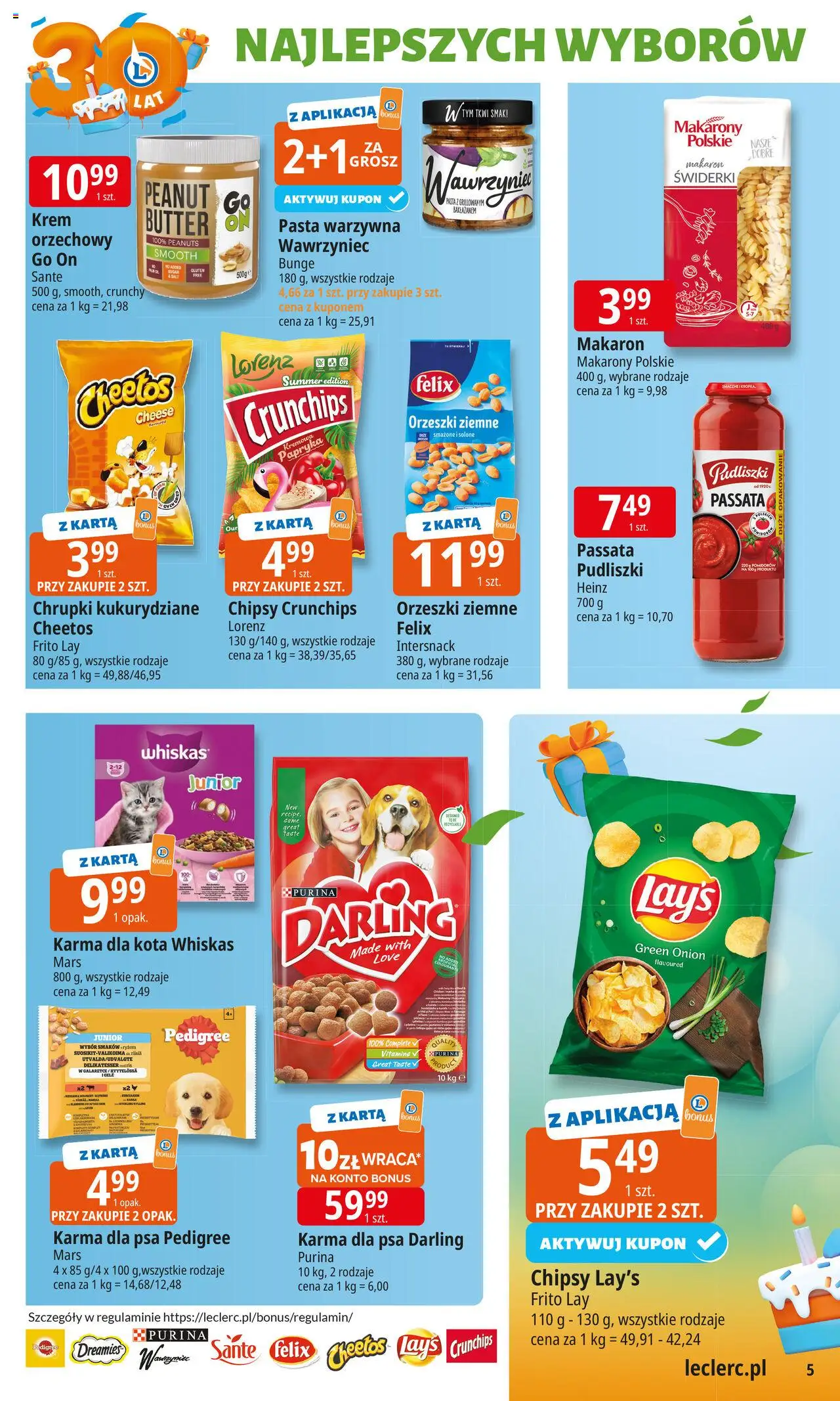 E.Leclerc Gazetka od 16.09.2025 | Strona: 5 | Produkty: Pasta warzywna, Chrupki, Karma dla psa, Orzeszki ziemne