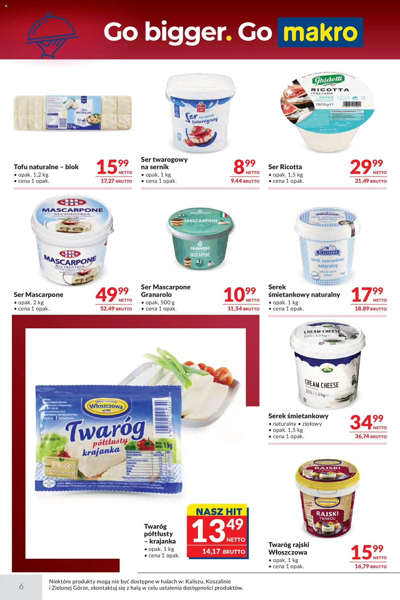 Makro gazetka - Oferta dla gastronomii od 14.04.2026 | Strona: 6 | Produkty: Twaróg półtłusty, Serek, Mleka, Ser