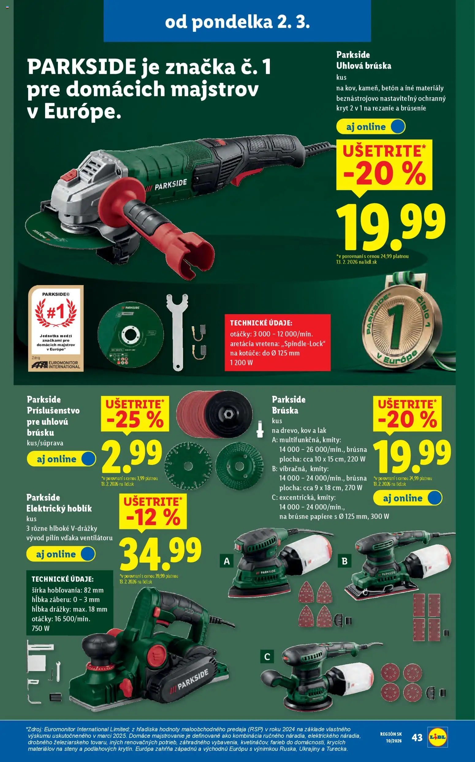 Nové Lidl akcie – leták je platný od 02.03.2026 | Strana: 59 | Produkty: Uhlová brúska, Parkside