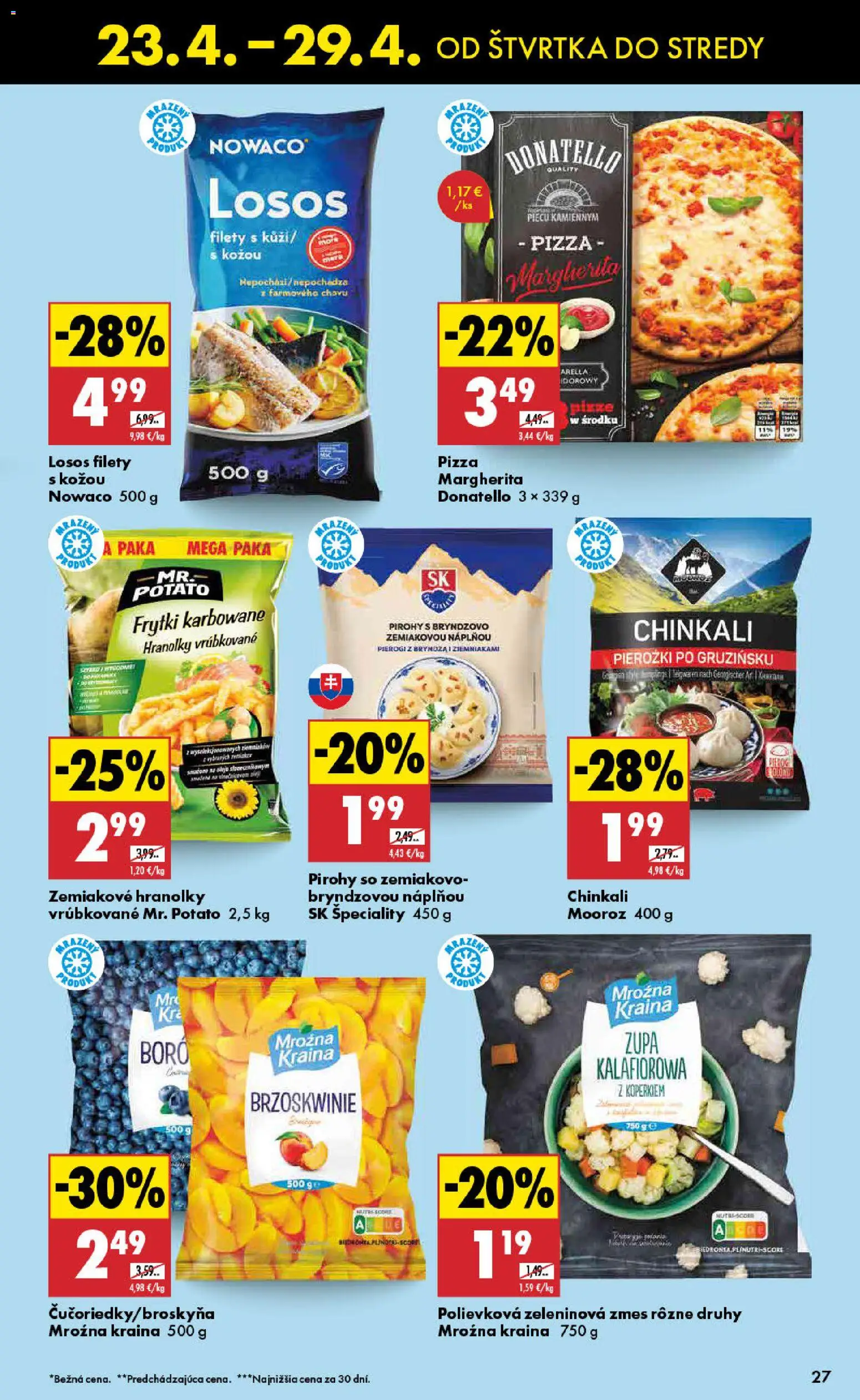 Nové Biedronka akcie – leták je platný od 23.04.2026 | Strana: 27 | Produkty: Pirohy, Pizza, Losos