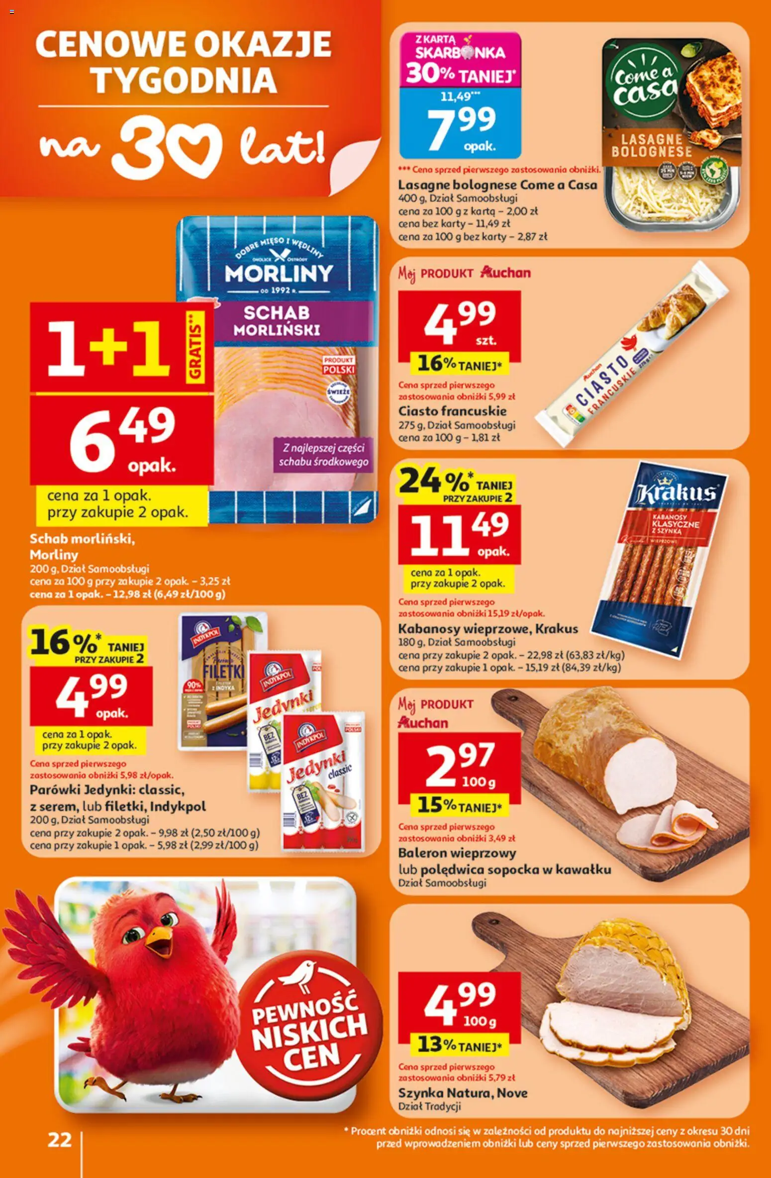 Auchan Gazetka - 30 Lat Hipermarket od 05.02.2026 | Strona: 22 | Produkty: Karta, Lasagne, Szynka, Lasagne bolognese