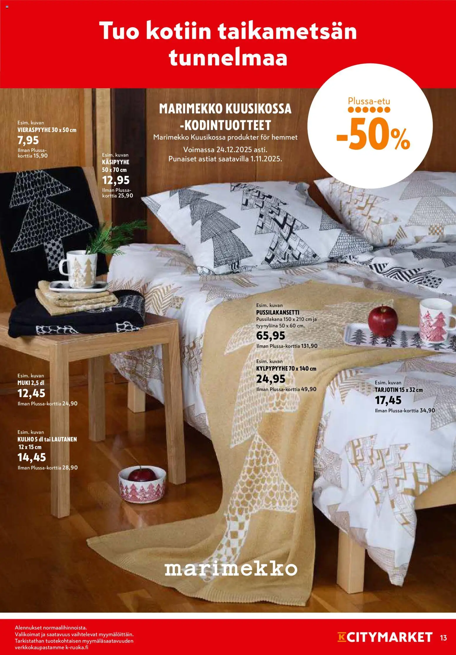 K-Citymarket tarjoukset – voimassa 06.11.2025 alkaen | Sivu: 13 | Tuotteet: Muki, Tarjotin, Lautanen, Tyynyliina