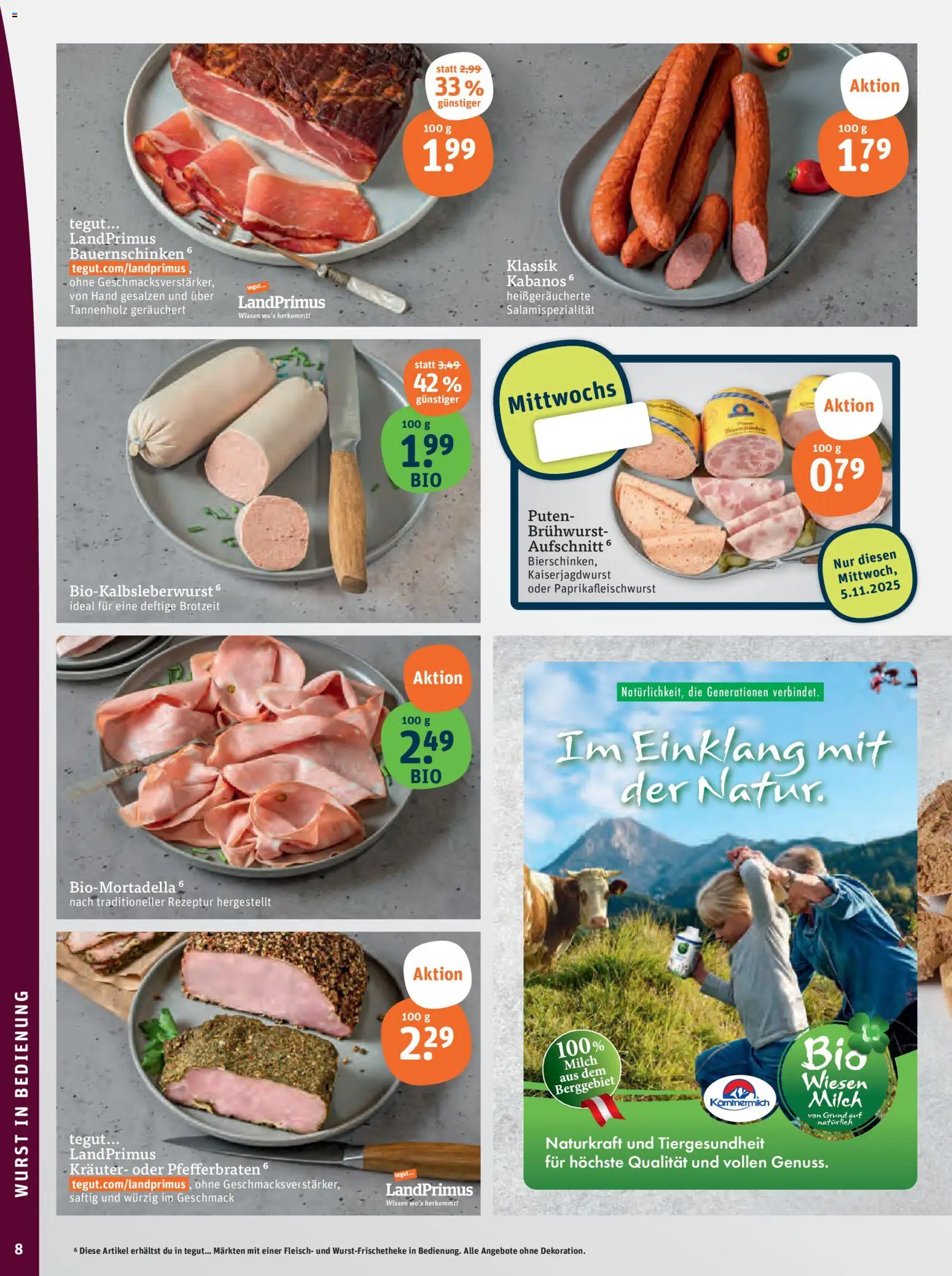 Tegut Prospekt 	 – gültig ab 03.11.2025 | Seite: 10 | Produkte: Milch, Wurst, Fleisch