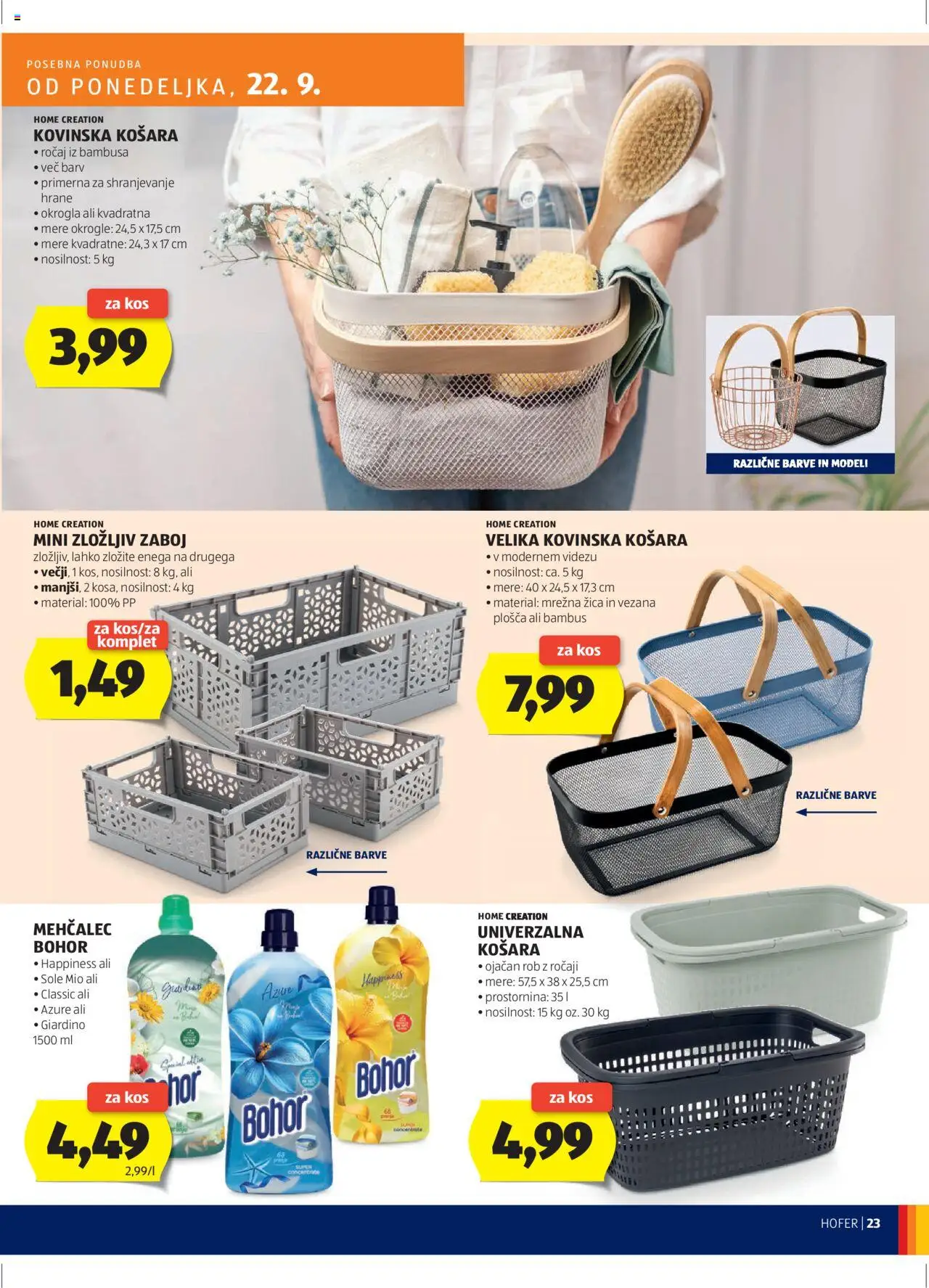 Hofer SI katalog | vrijedi od 18.09.2025 | Stranica: 23 | Proizvodi: Košara