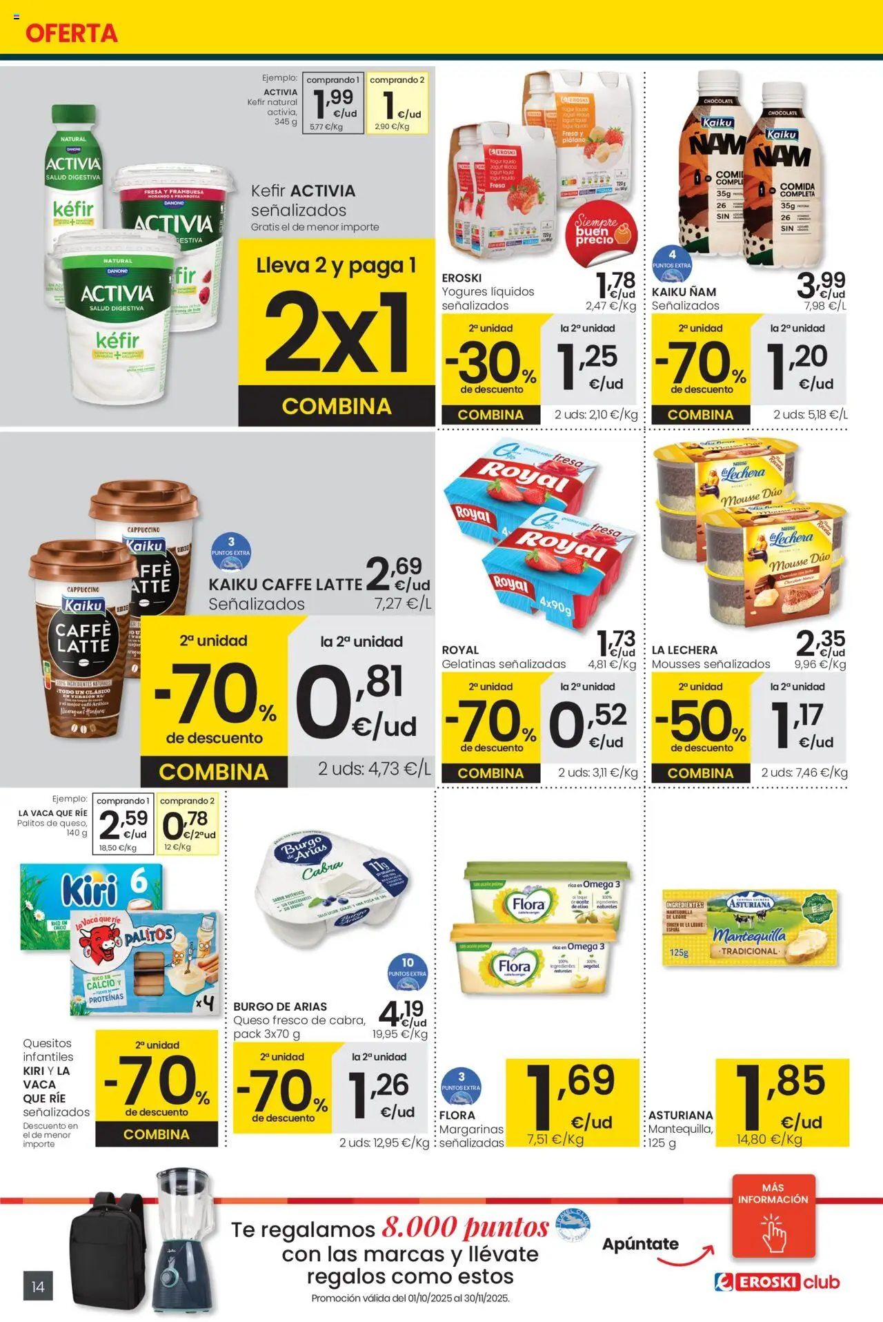 Eroski - Precio más bajo Center │ válido desde el 16.10.2025 | Página: 14 | Productos: Leche, Aceite, Café, Chocolate