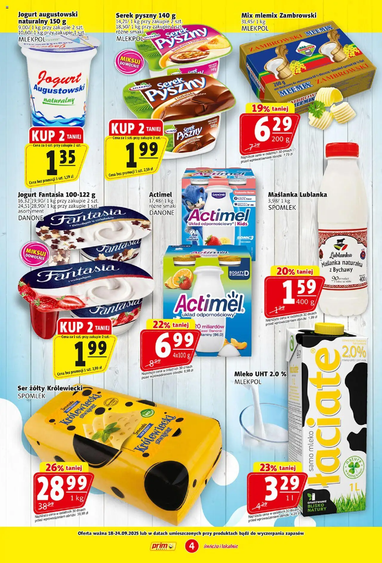 Prim Market Gazetka od 18.09.2025 | Strona: 4 | Produkty: Maślanka, Serek, Jogurt, Czekolada