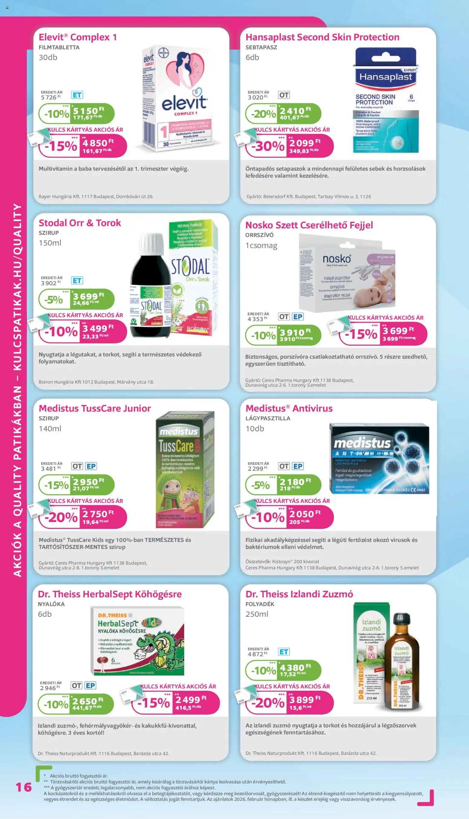 Kulcs Patika akciós ujság - amely érvényes a következő dátumtól: 01.02.2026 | Oldal: 16 | Termékek: Nyalóka, Sebtapasz, Multivitamin