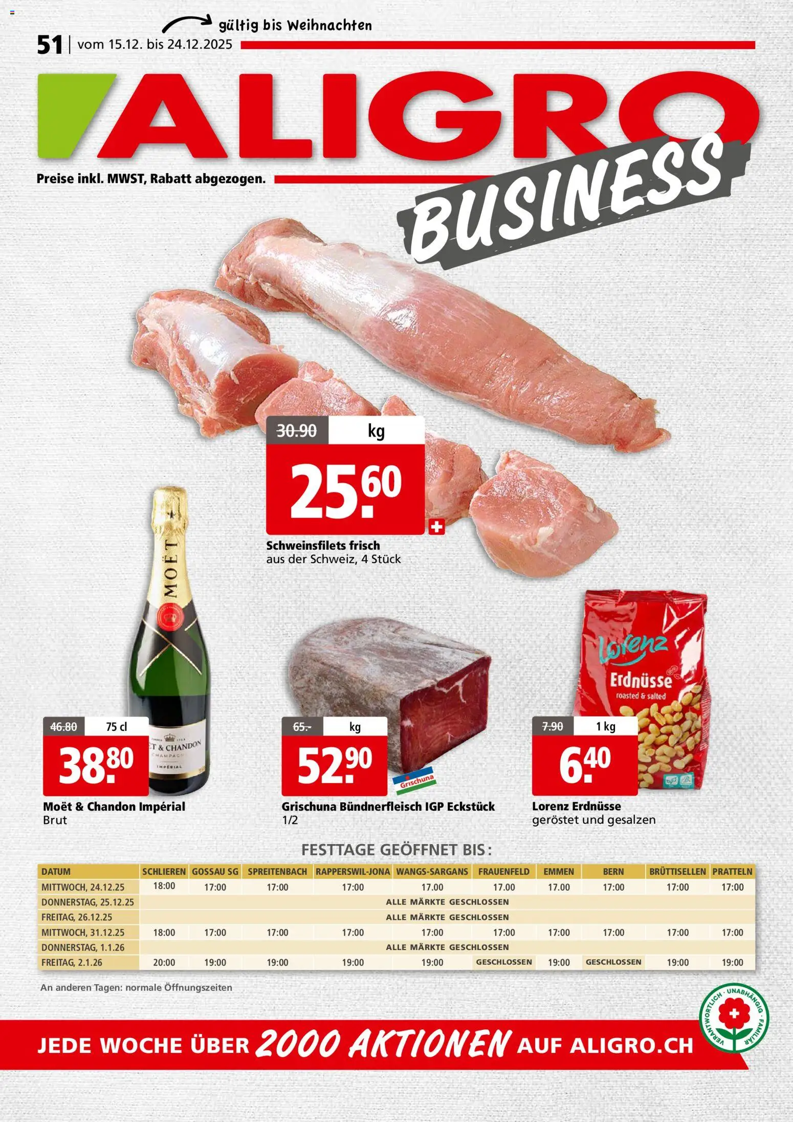 Aligro Aktionen Business Schlieren, Gossau SG, Frauenfeld, Rapperswil-Jona, Sargans, Bern, Brüttisellen, Pratteln, Emmen, Spreitenbach – gültig ab 15.12.2025 | Seite: 1 | Produkte: Erdnüsse