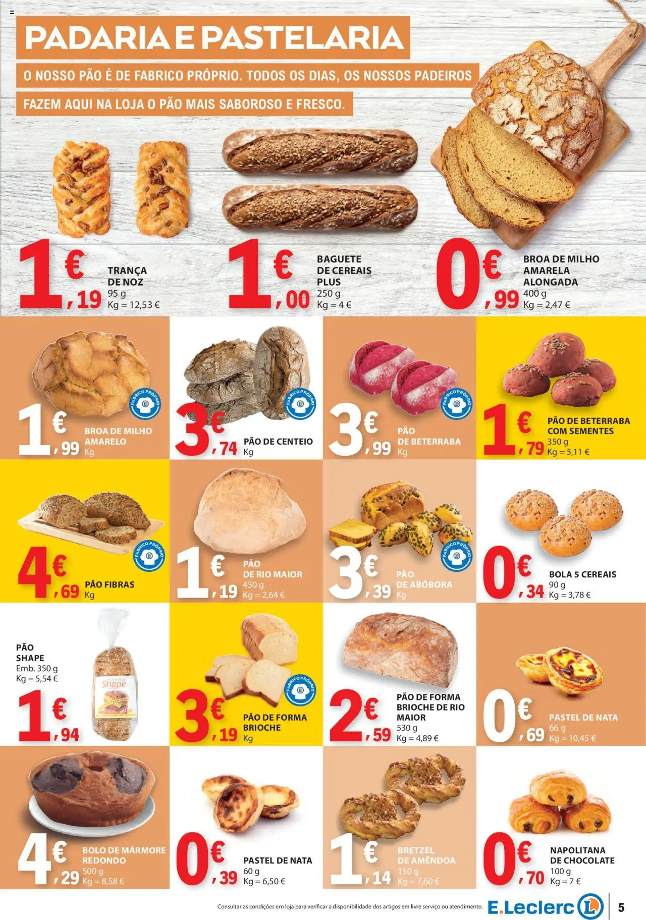 E.Leclerc folheto │ válido de 07.08.2025 | Página: 5 | Produtos: Pão de forma, Bolo, Chocolate, Cereais