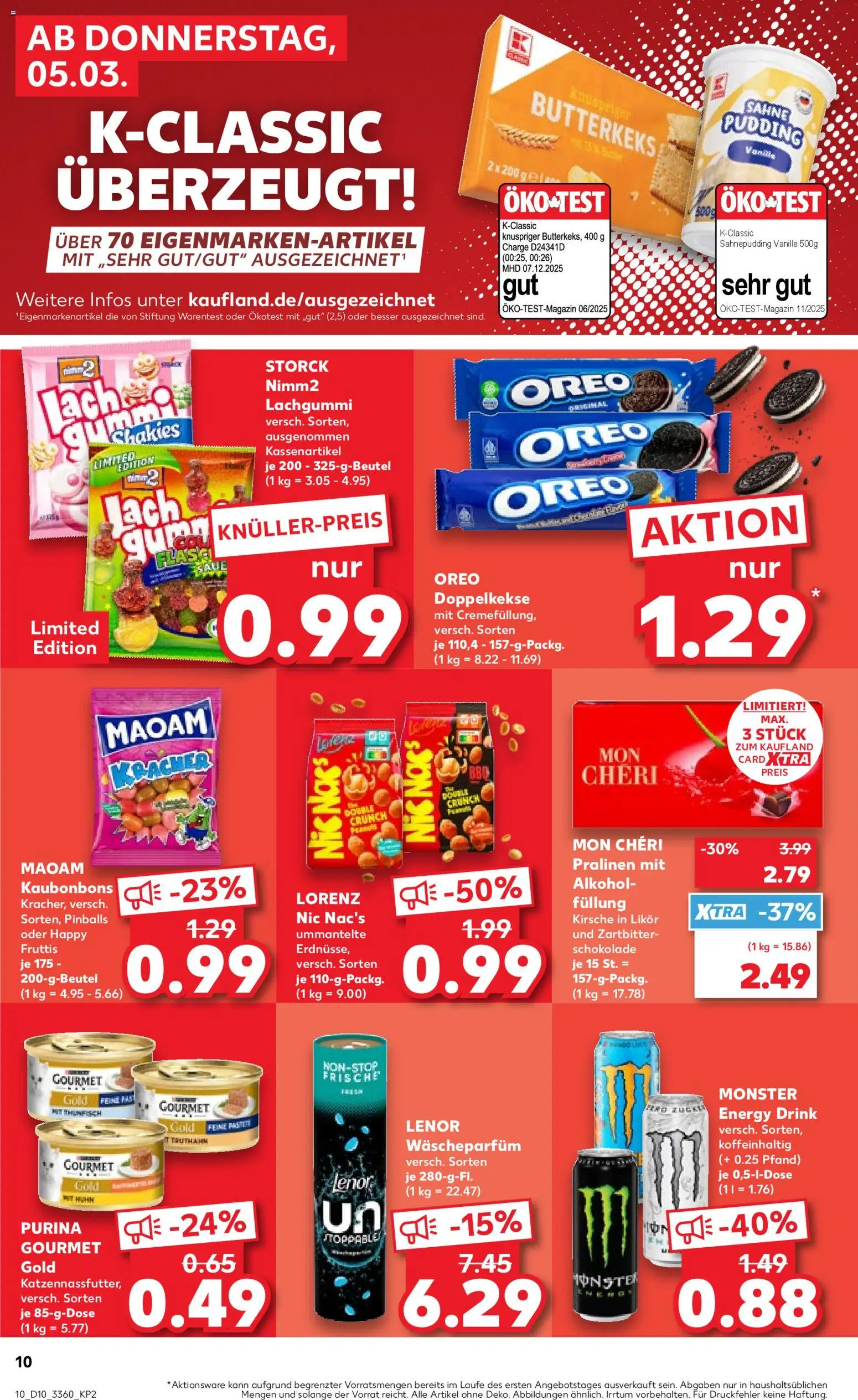 Kaufland prospekt Frankfurt (Oder)	 – gültig ab 05.03.2026 | Seite: 10 | Produkte: Energy, Schokolade, Likör, Purina gourmet gold