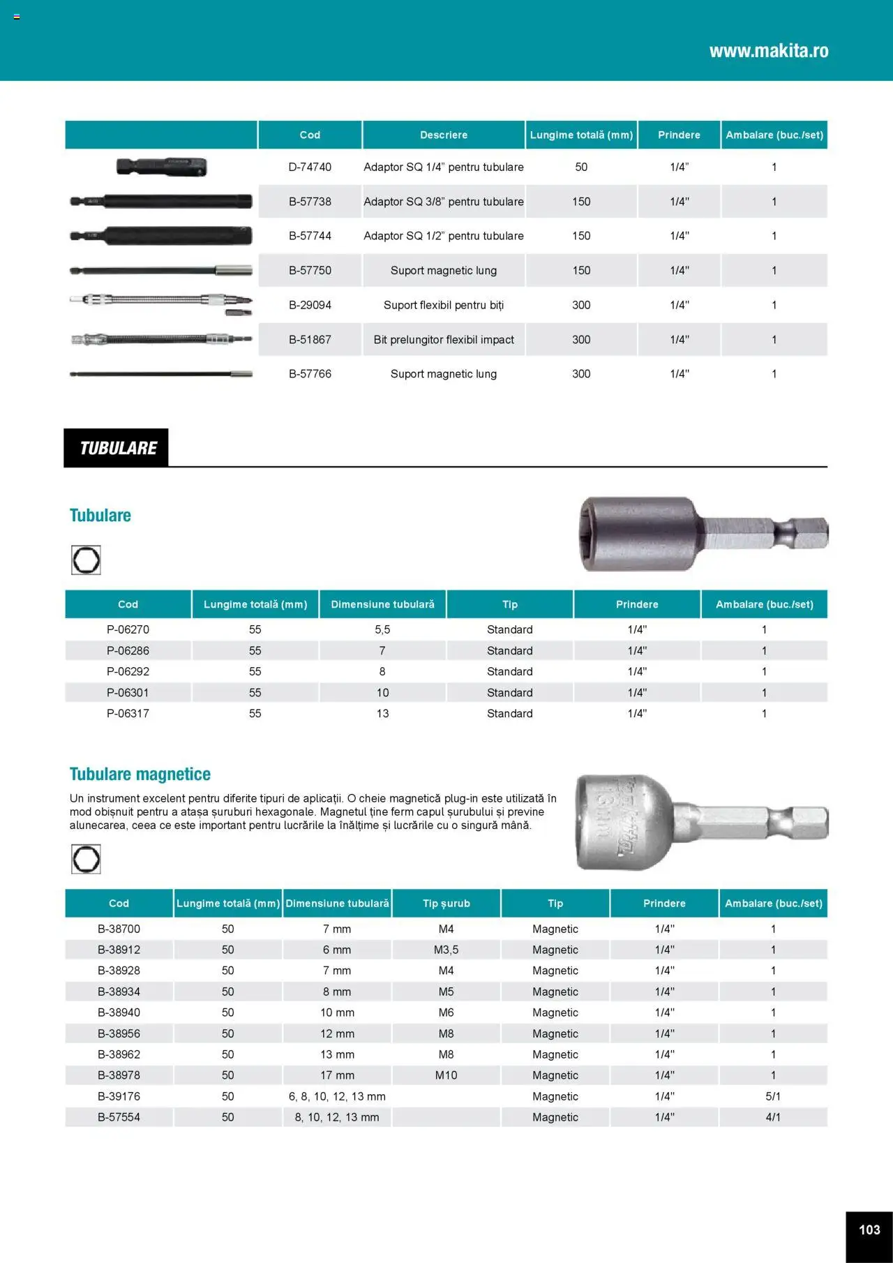 Noul catalog Makita – valabil de la 01.04.2025 | Pagină: 103 | Produse: Suport magnetic, Prelungitor, Adaptor, Peluş Köpek Yatağı