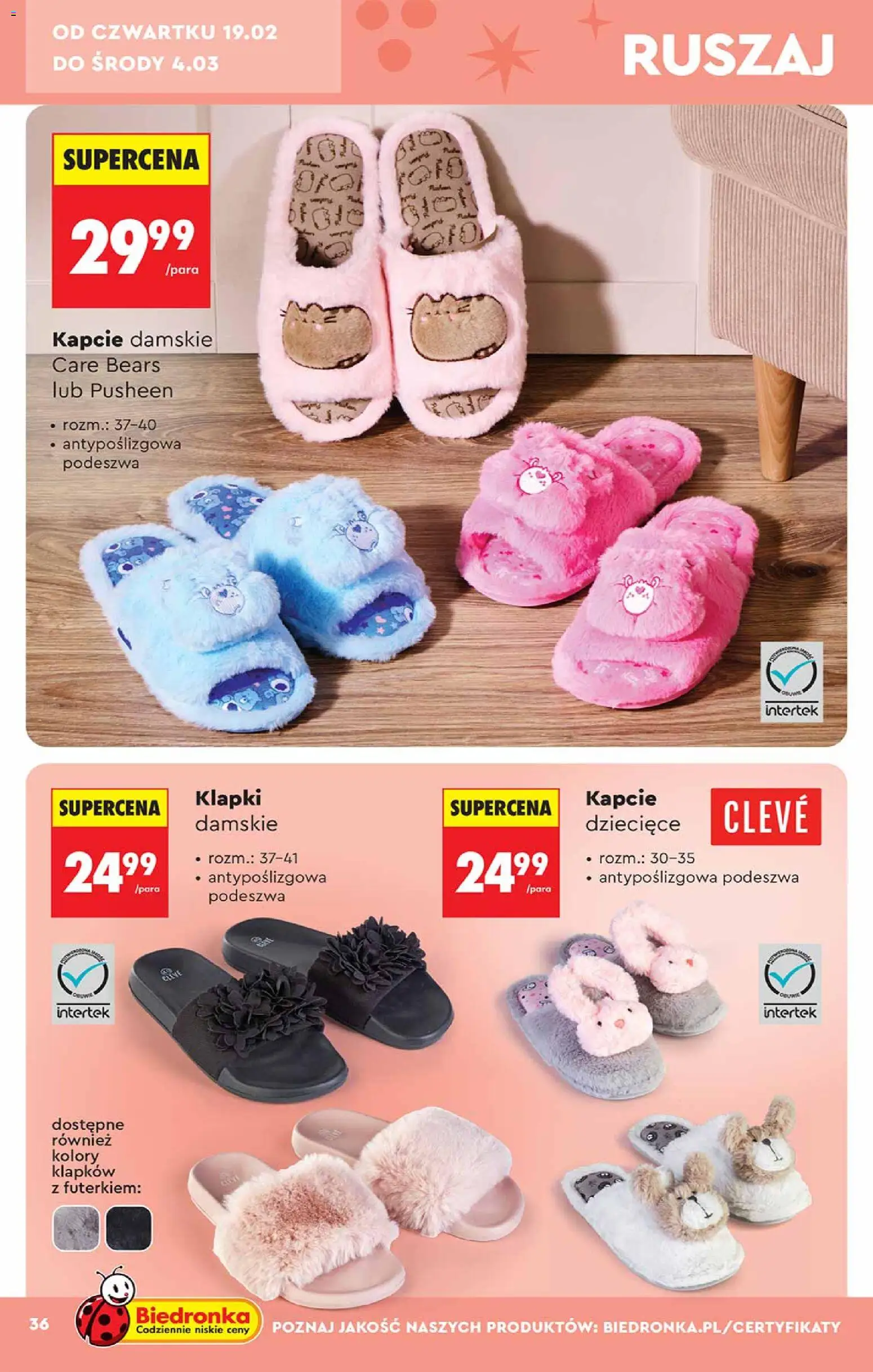 Biedronka gazetka - Hity i inspiracje od 14.02.2026 | Strona: 36 | Produkty: Kapcie, Klapki, Klapki damskie