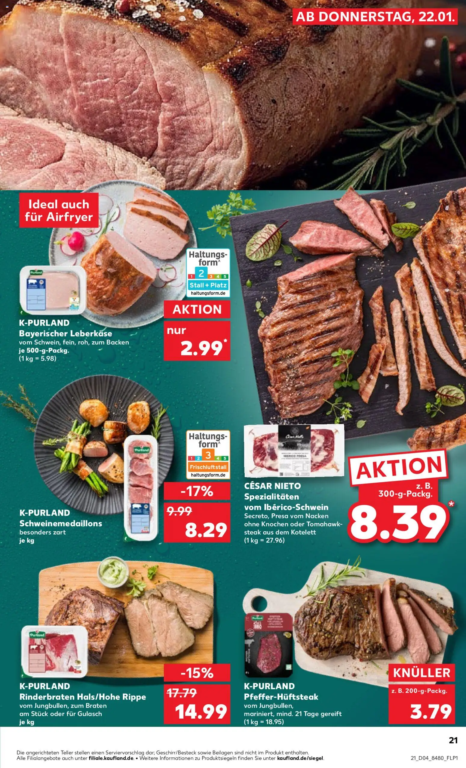 Kaufland Prospekt 	 – gültig ab 22.01.2026 | Seite: 21 | Produkte: Rinderbraten, Gulasch, Steak, Leberkase