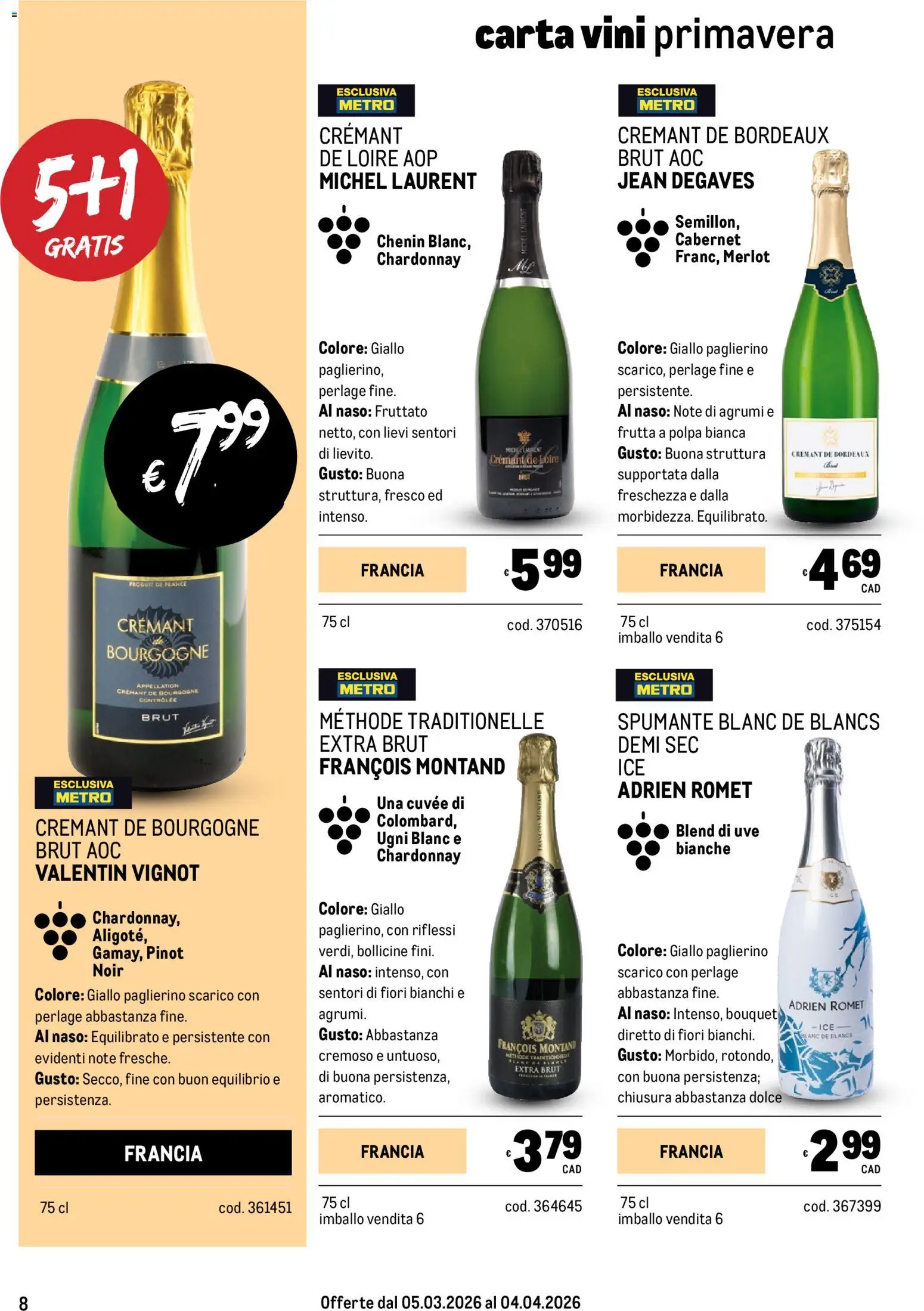 Volantino Metro del 05.03.2026 | Pagina: 8 | Prodotti: Frutta, Agrumi, Spumante