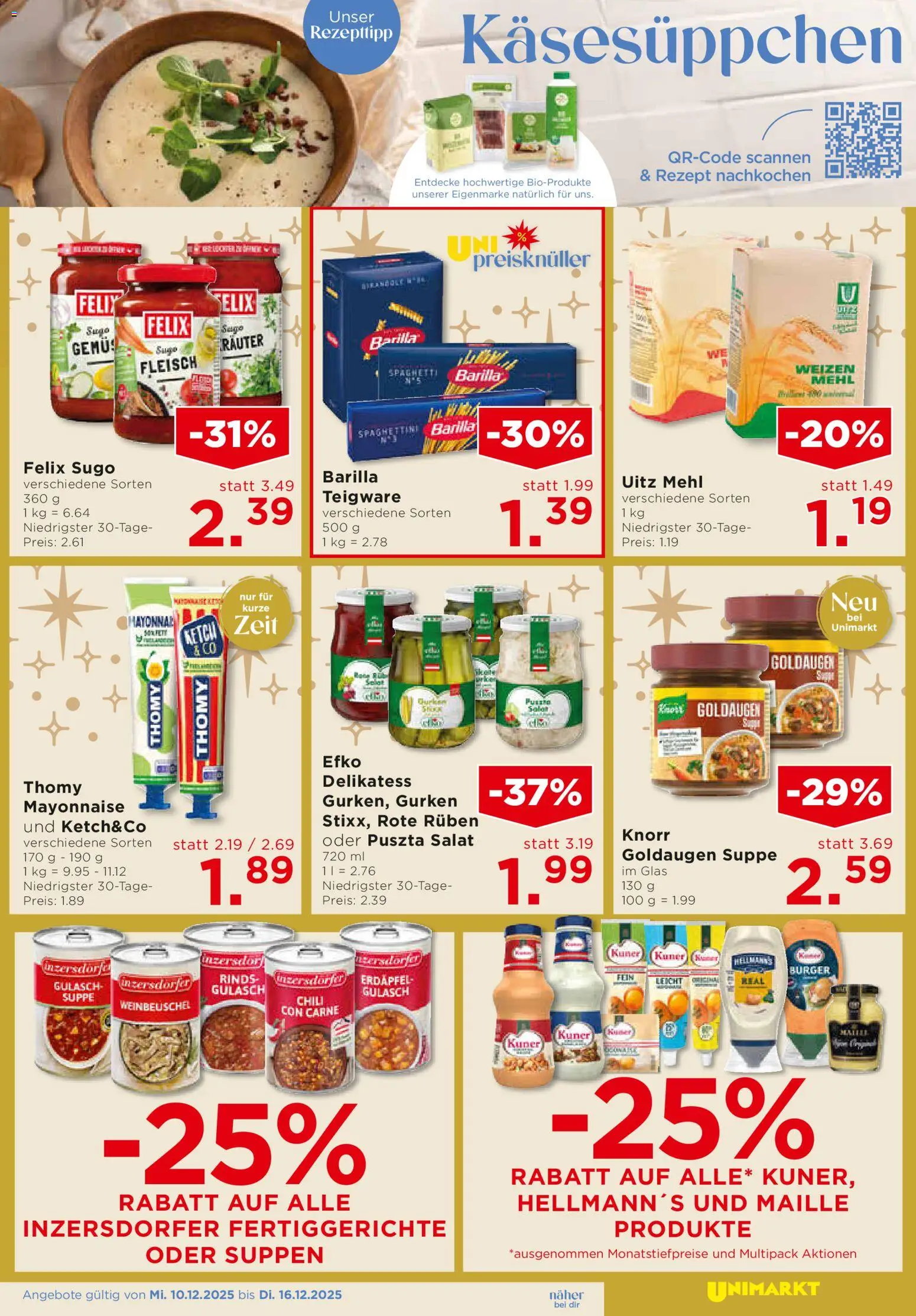 Unimarkt Flugblatt gültig ab 10.12.2025 | Seite: 13 | Produkte: Gurken, Salat, Fertiggerichte, Chili