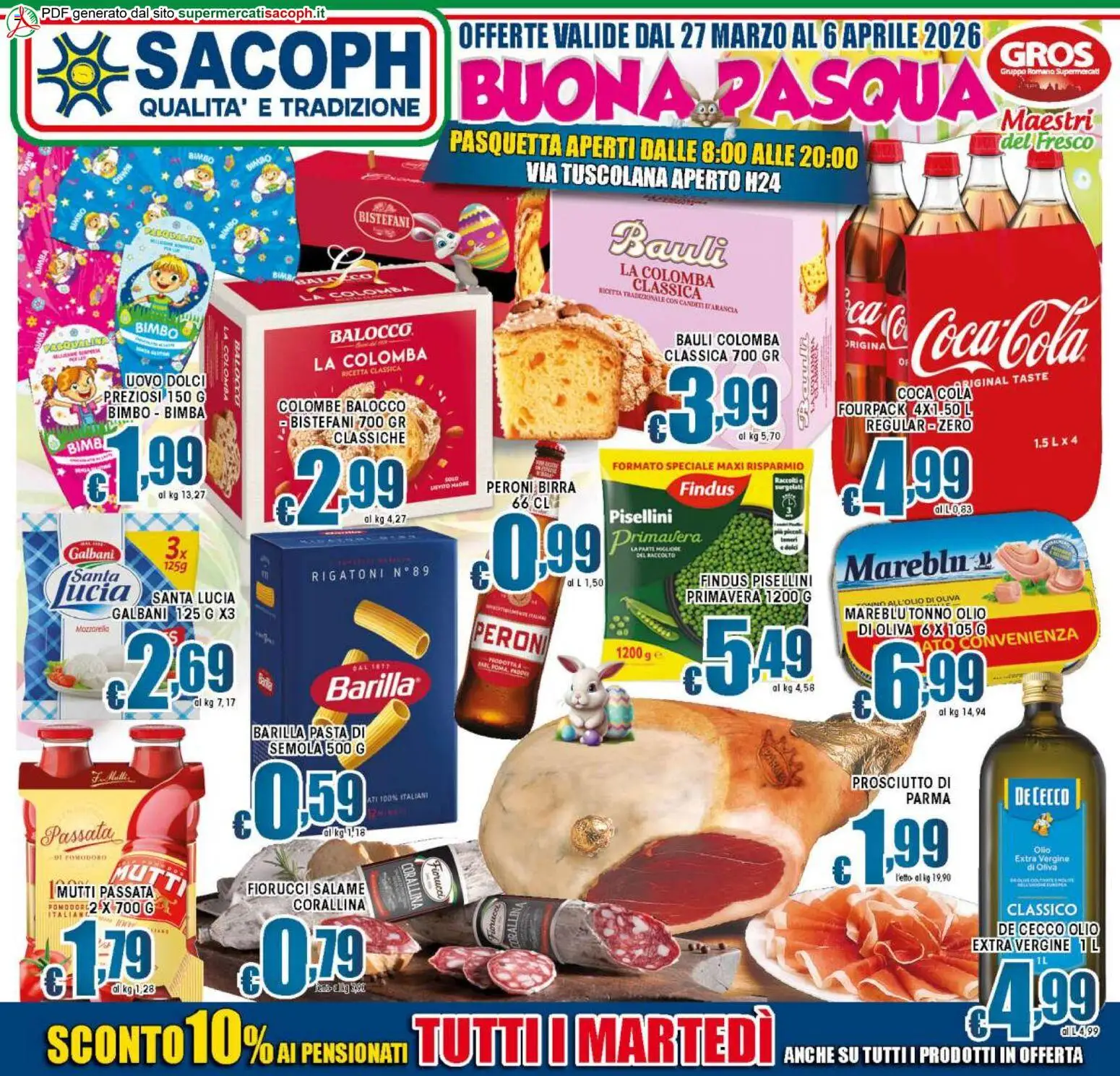 Volantino Sacoph del 27.03.2026 | Pagina: 1 | Prodotti: Salame, Birra, Olio extra vergine, Mutti passata