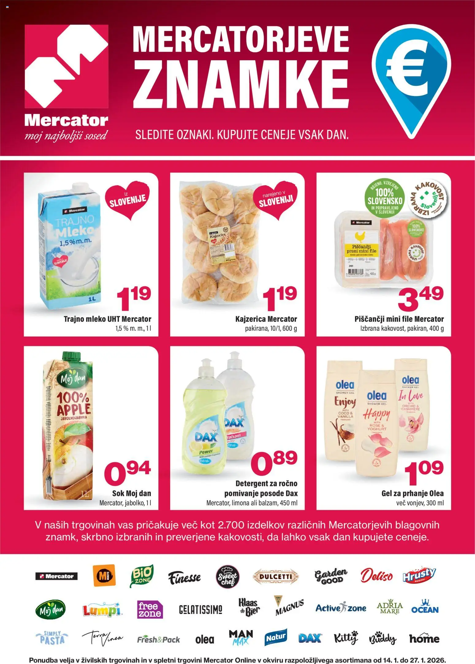 Novi Mercator katalog ponudbe – veljaven od 14.01.2026 | Stran: 1 | Izdelki: Gel za prhanje, Mleko, Sok, Limona