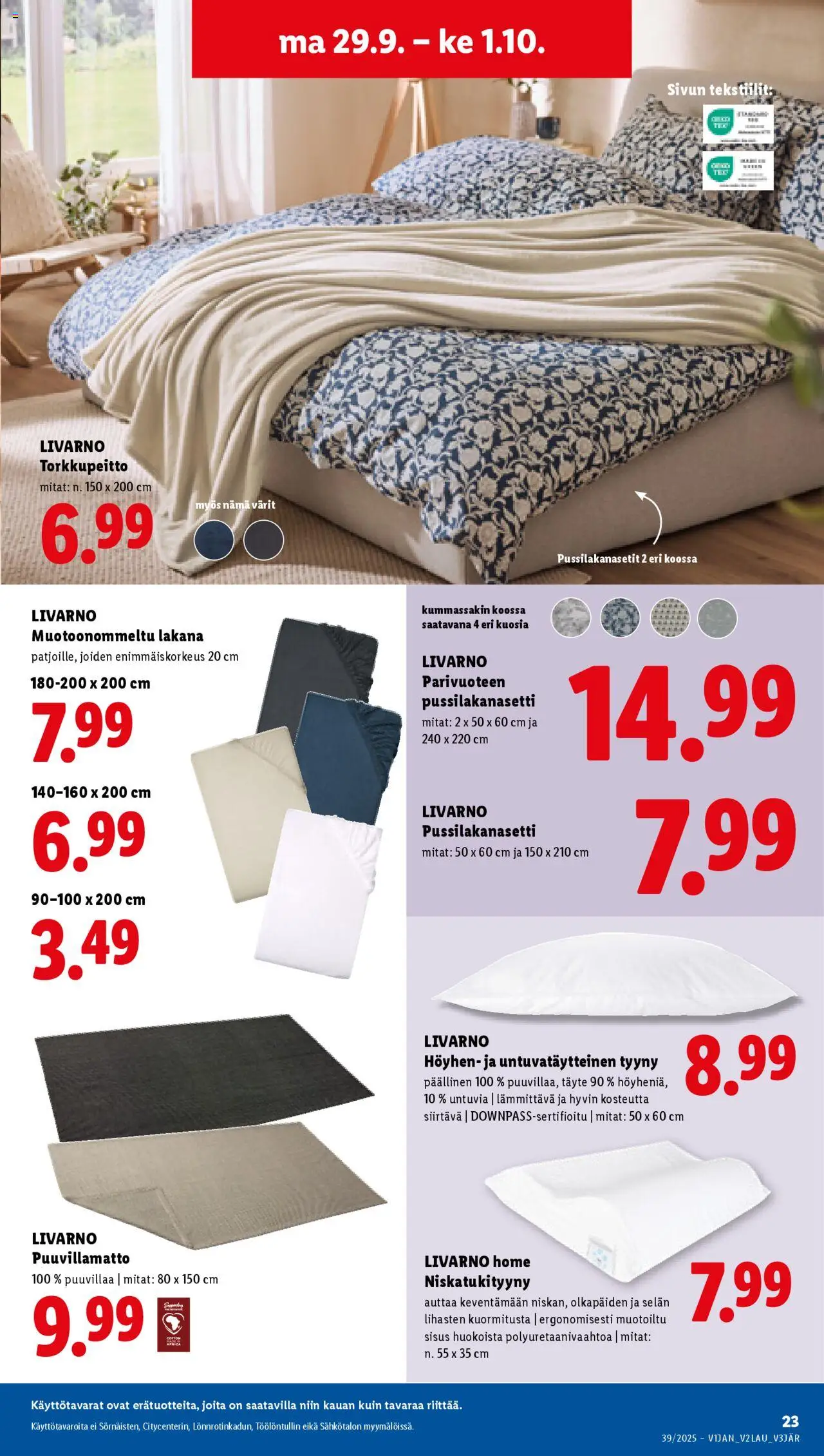 Lidl tarjoukset - Helsinki – voimassa 25.09.2025 alkaen | Sivu: 33 | Tuotteet: Pussilakanasetti, Tyyny, Lakana