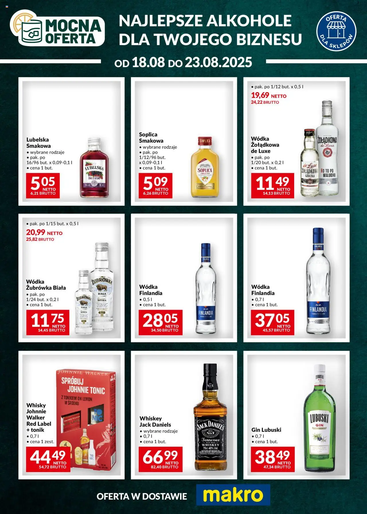 Makro Gazetka - Mocna oferta od 18.08.2025 | Strona: 1 | Produkty: Jack Daniel's, Red label, Żubrówka, Tonik