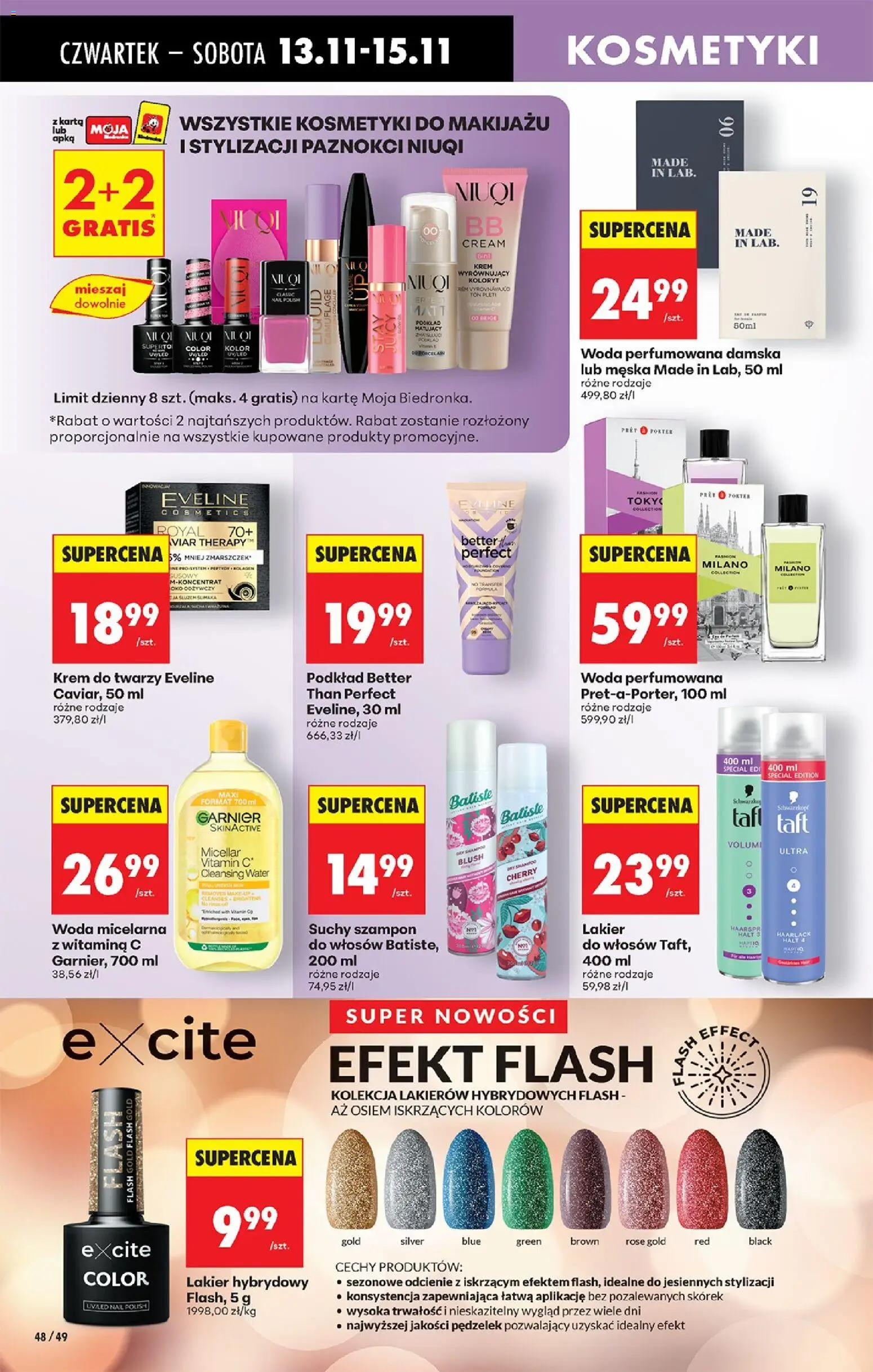 Biedronka gazetka - Oferta w tym tygodniu od 13.11.2025 | Strona: 72 | Produkty: Krem do twarzy Eveline, Woda micelarna, Suchy szampon, Krem do twarzy