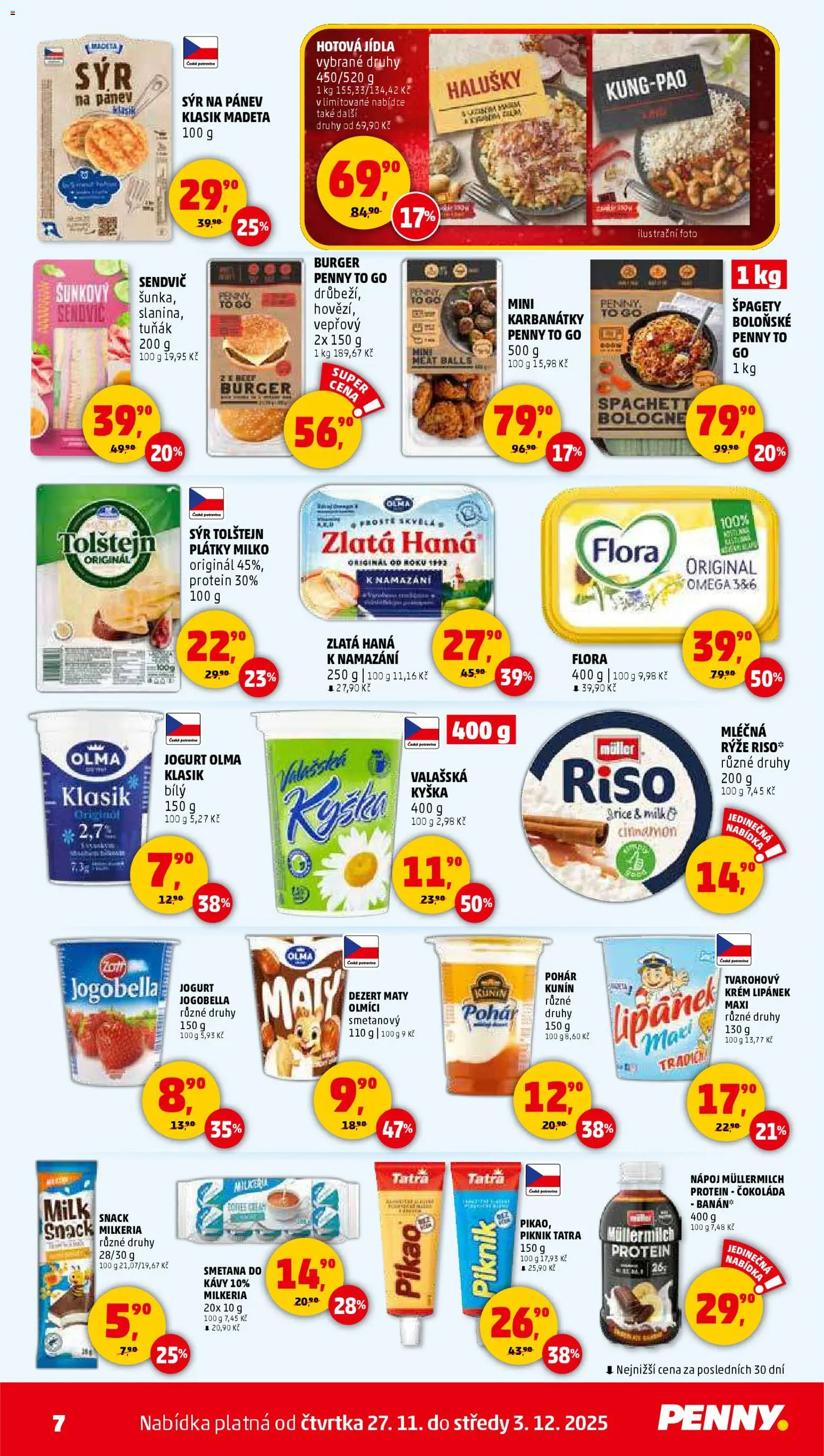 Penny Market leták - Čtvrtečník od 27.11.2025 | Strana: 7 | Produkty: Burger, Lipánek, Rýže, Zlatá Hana