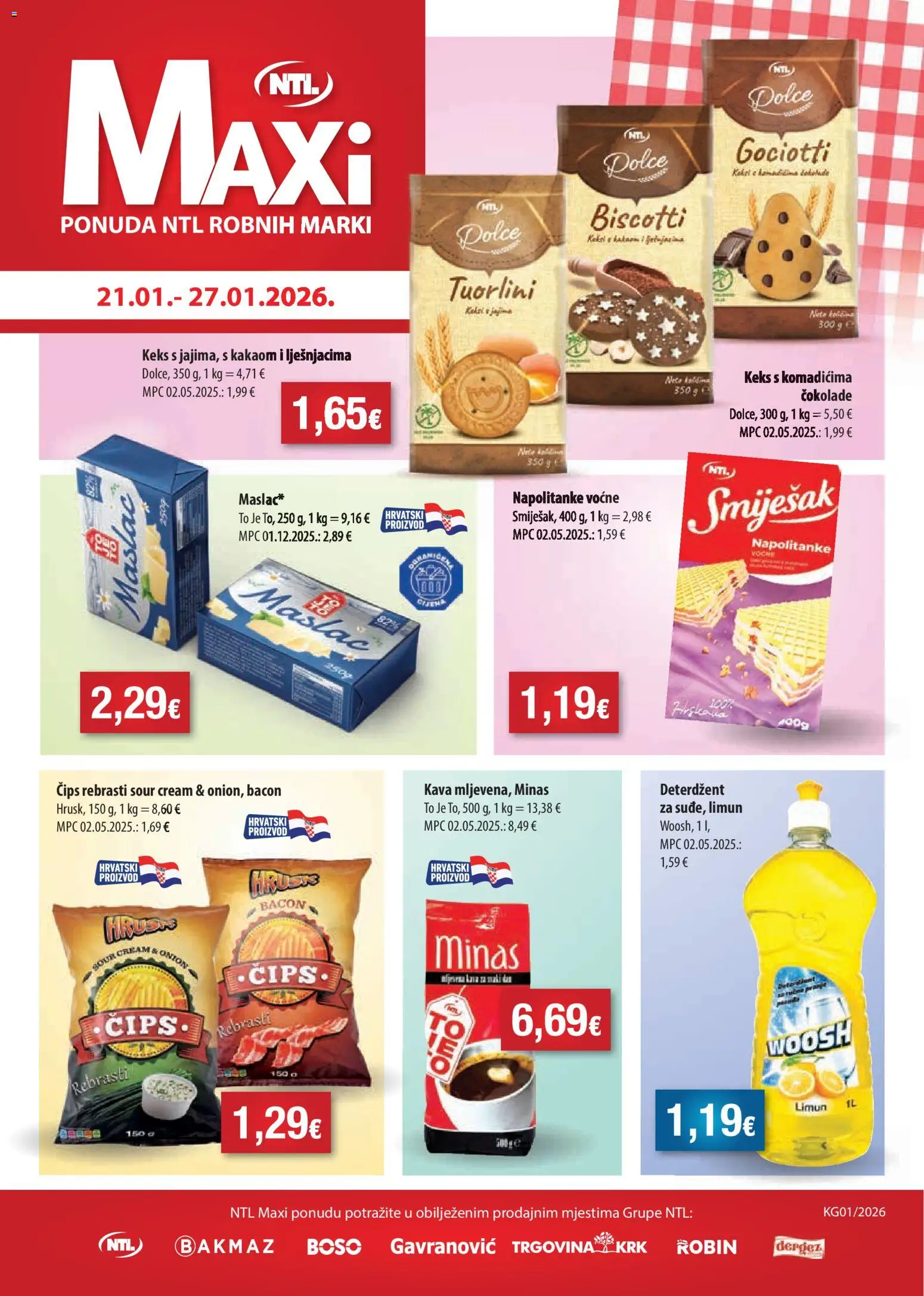 Bakmaz katalog | vrijedi od 21.01.2026 | Stranica: 1 | Proizvodi: Kava, Deterdžent, Čips, Keks