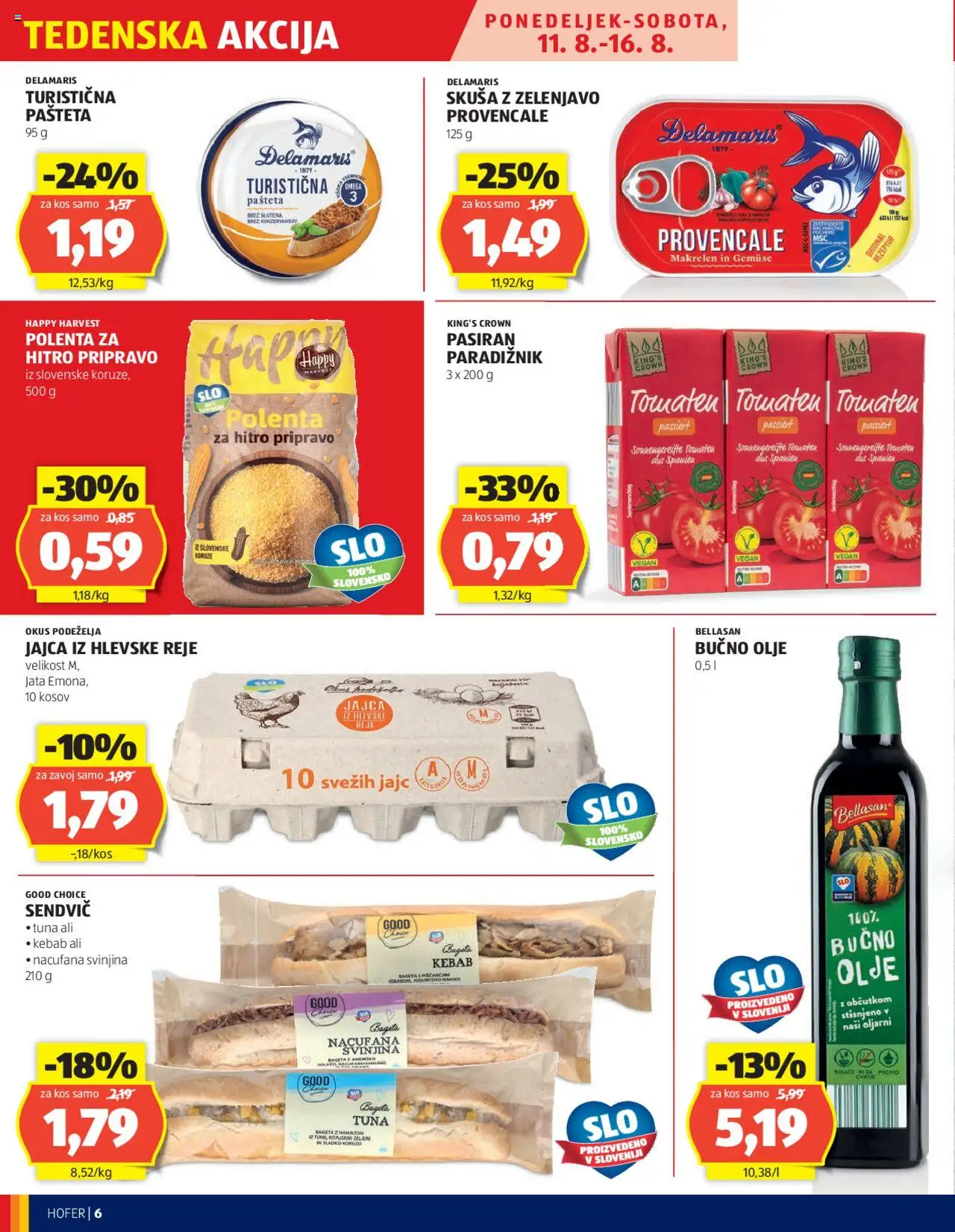 Hofer katalog │ velja od 07.08.2025 | Stran: 6 | Izdelki: Bučno olje, Tuna, Pašteta, Kos