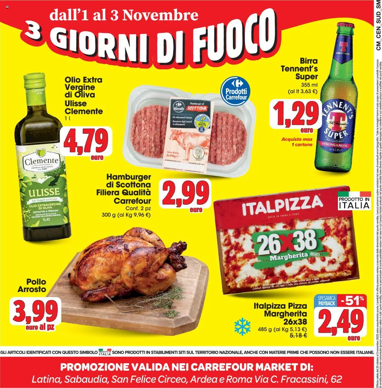 Volantino Carrefour del 20.10.2025 | Pagina: 16 | Prodotti: Tennent's, Pollo, Olio, Hamburger