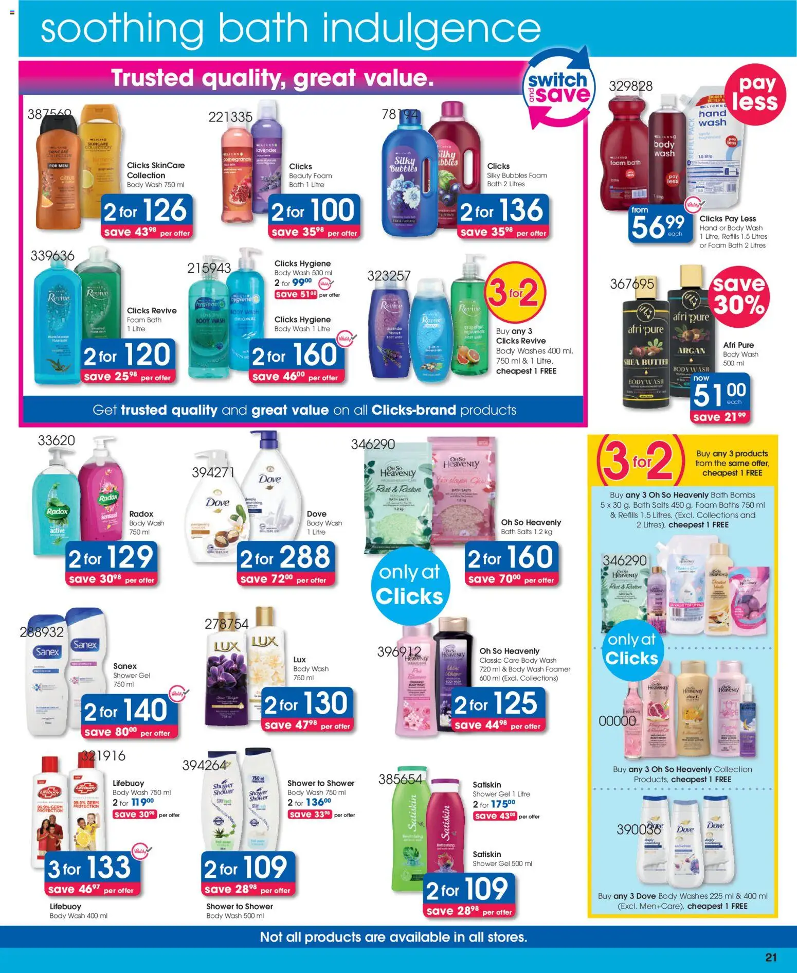 New Clicks catalogue – valid from 23.04.2026 | Page: 21 | Products: Bath, Shower gel, Foam, Body wash