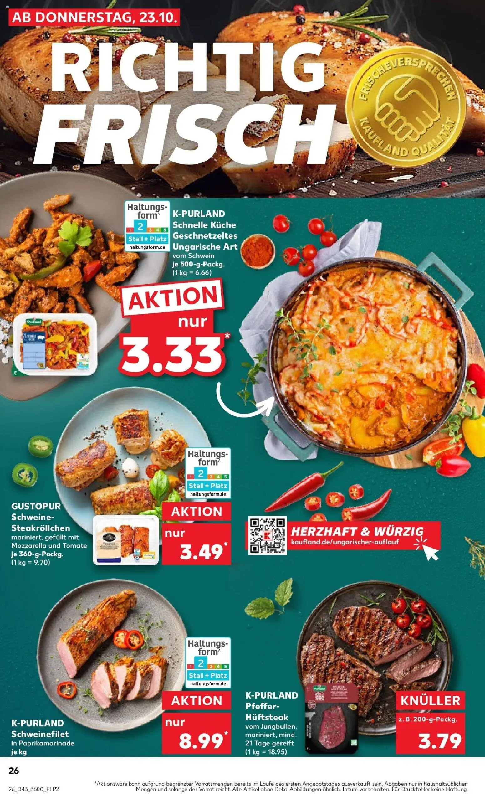 Kaufland prospekt Rudolstadt	 – gültig ab 27.10.2025 | Seite: 26 | Produkte: Mozzarella, Küche, Pfeffer, Steak
