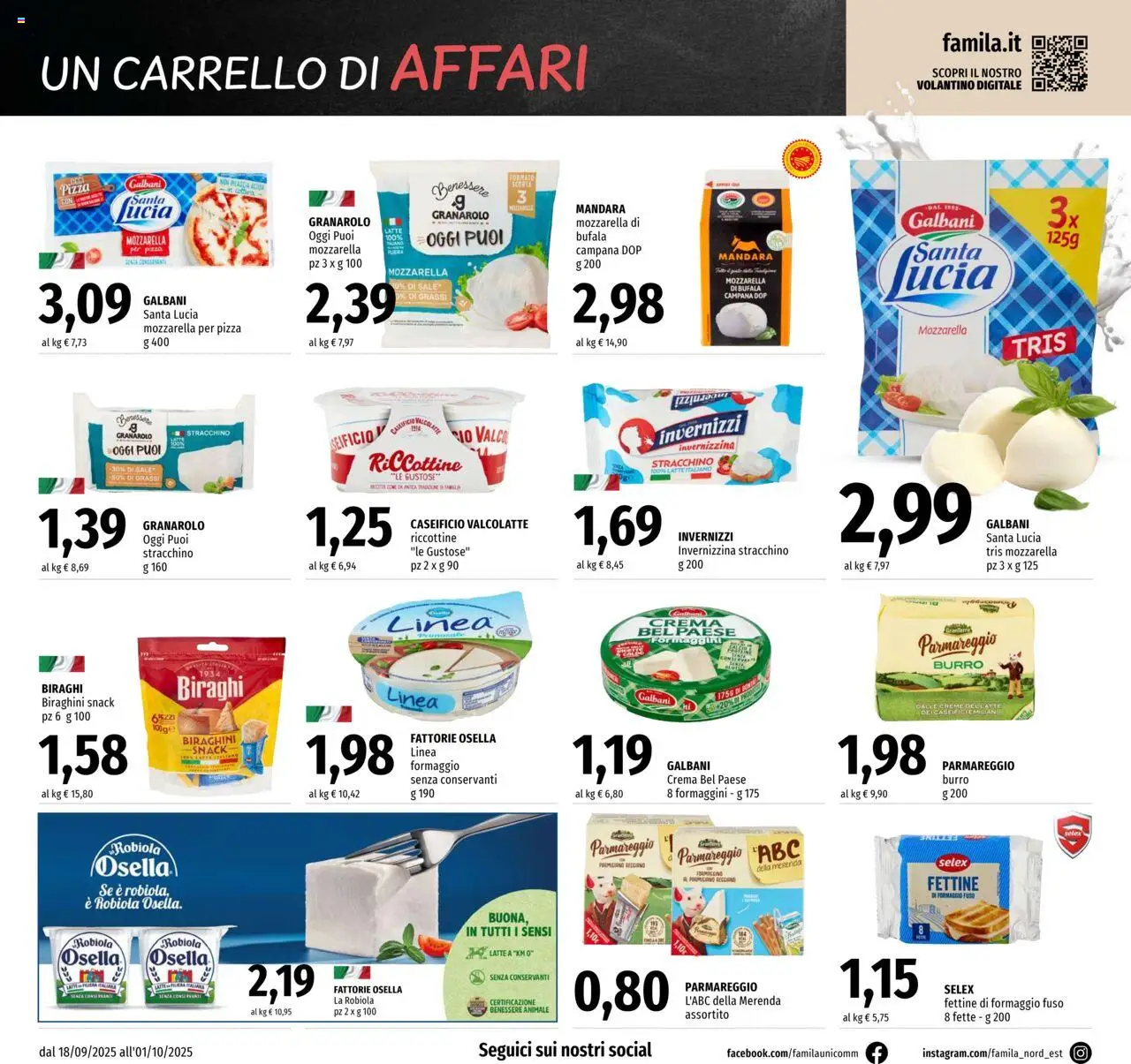 Volantino Famila del 18.09.2025 | Pagina: 6 | Prodotti: Crema, Mozzarella, Latte, Robiola