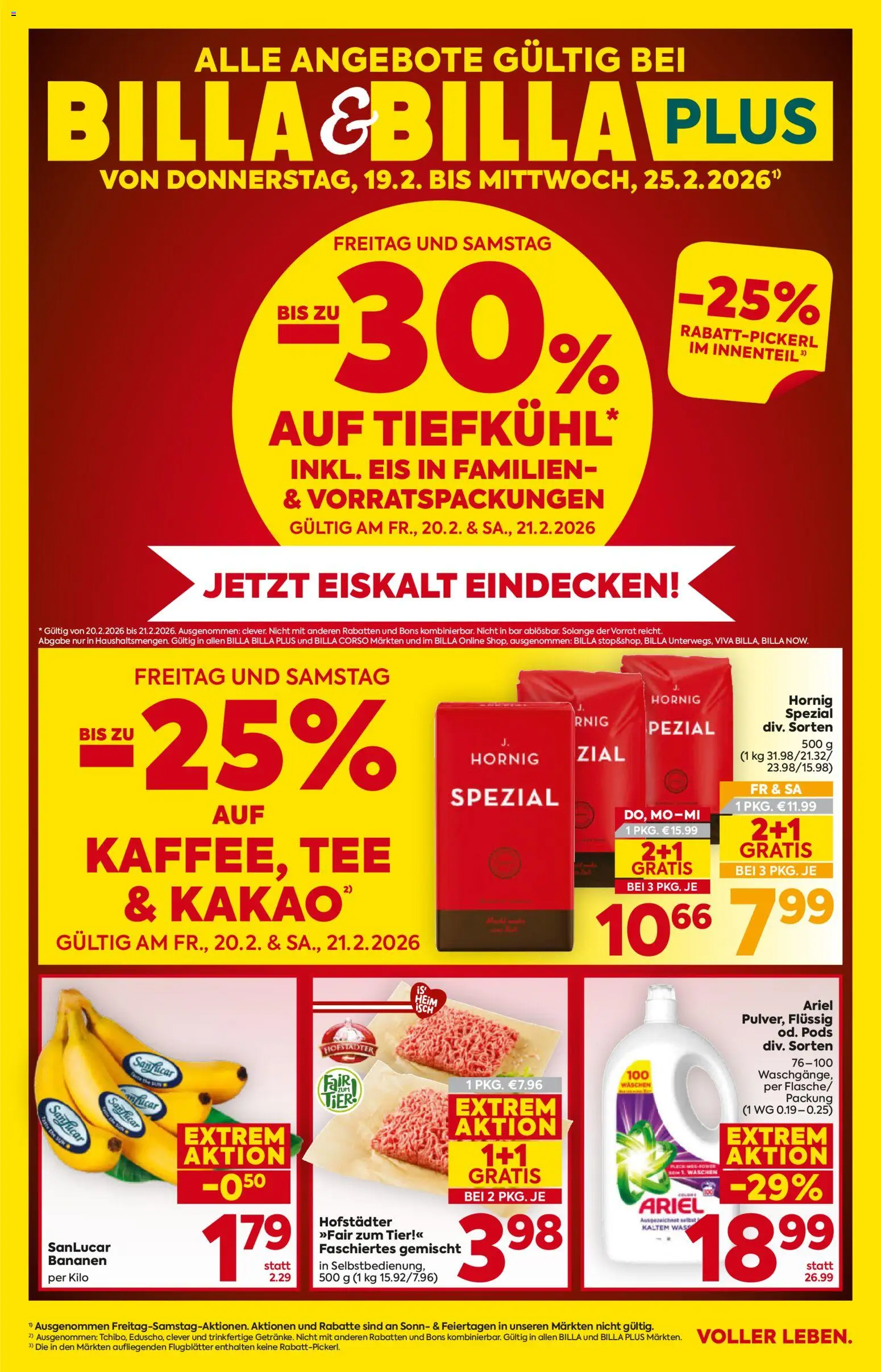 Billa Flugblatt gültig ab 19.02.2026 | Seite: 1 | Produkte: Eis, Bananen, Tee