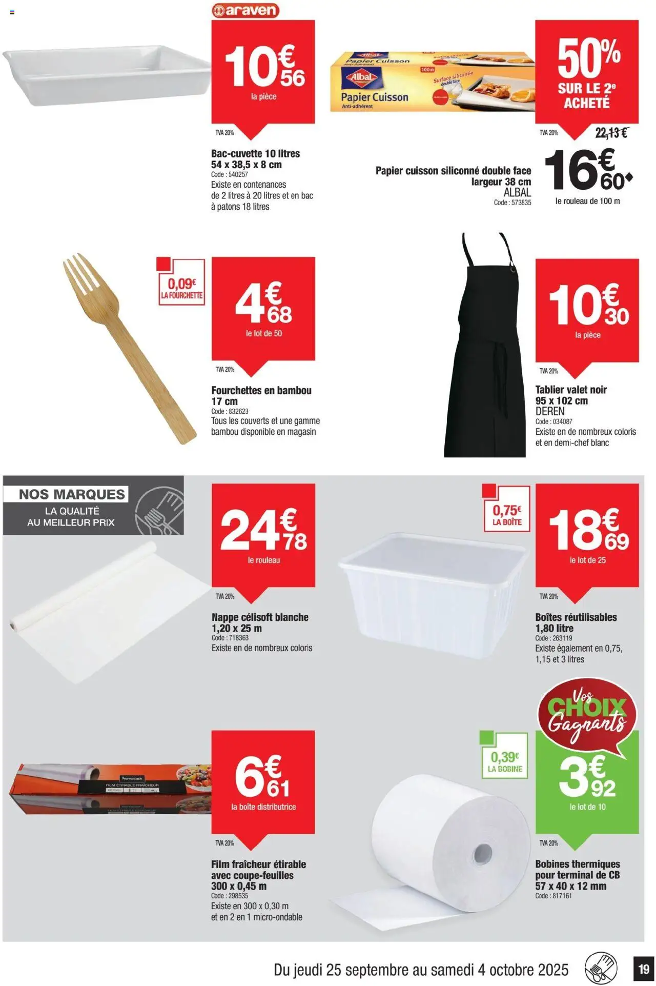  | Page: 19 | Produits: Fourchettes, Tablier, Rouleau, Nappe