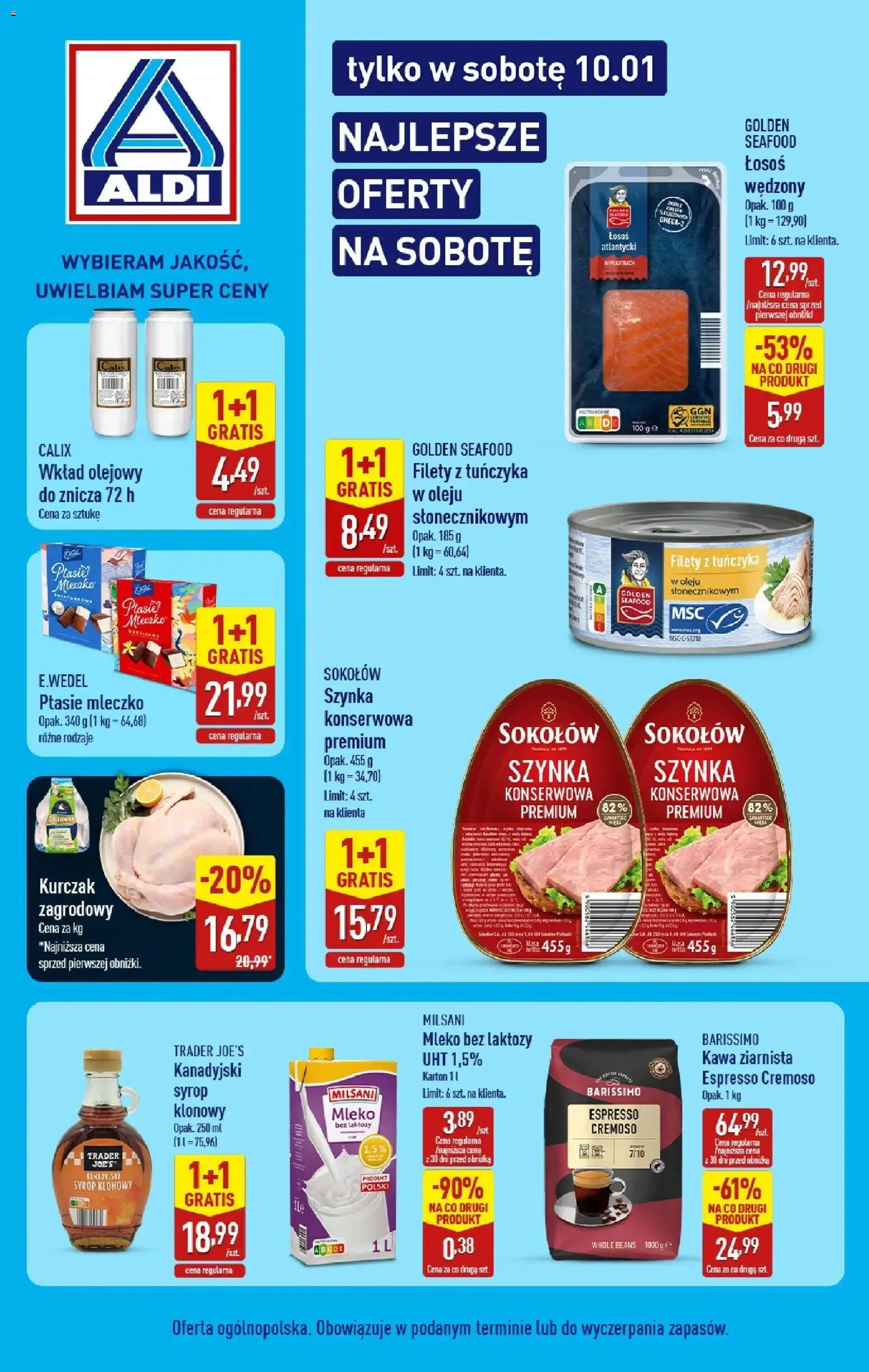Aldi Gazetka - Tylko w sobotę od 10.01.2026 | Strona: 1 | Produkty: Syrop, Bez laktozy, Ptasie mleczko, Kawa