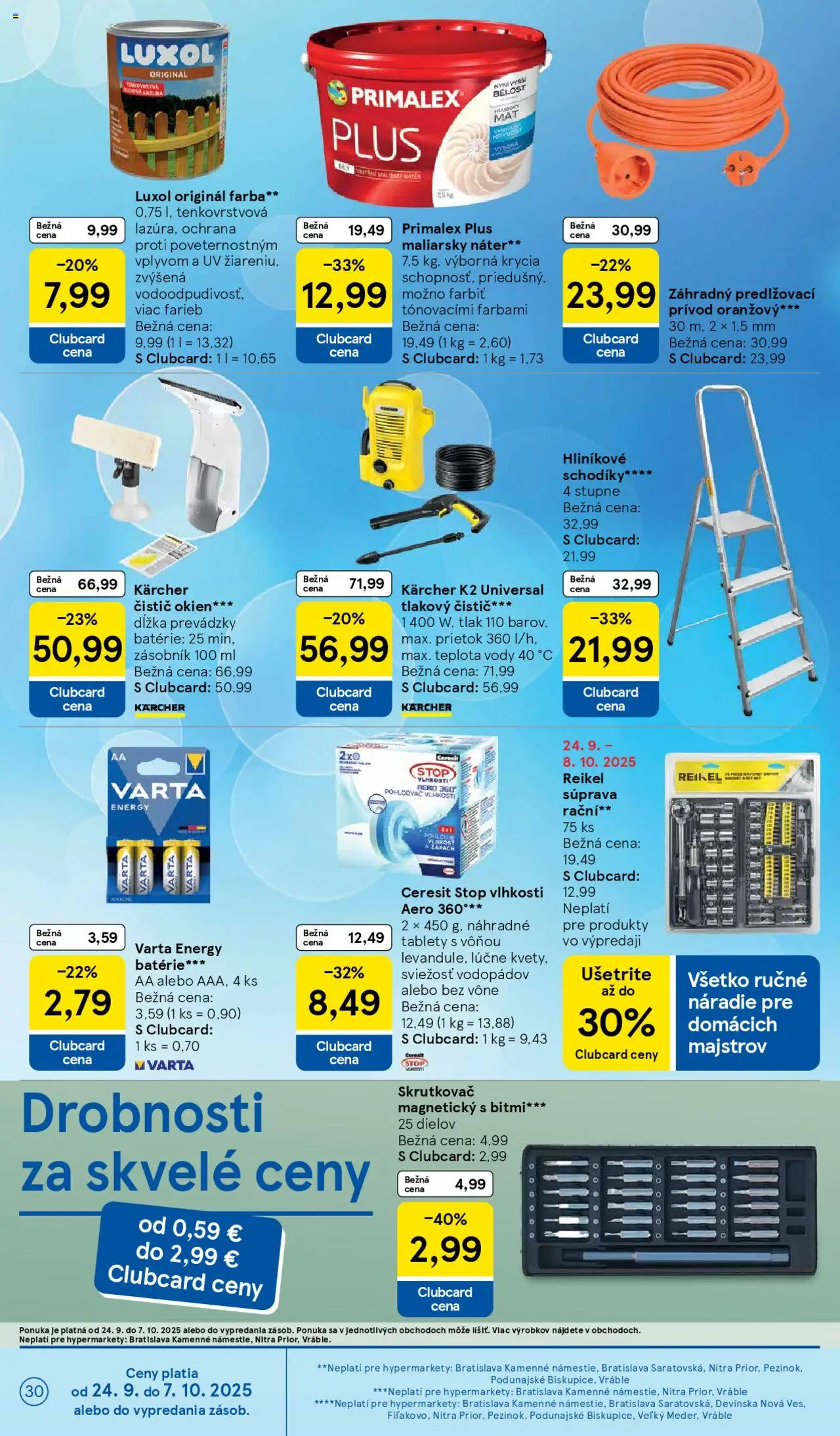Nové Tesco akcie – leták je platný od 24.09.2025 | Strana: 30 | Produkty: Pohlcovač vlhkosti, Skrutkovač, Náradie, Čistič okien