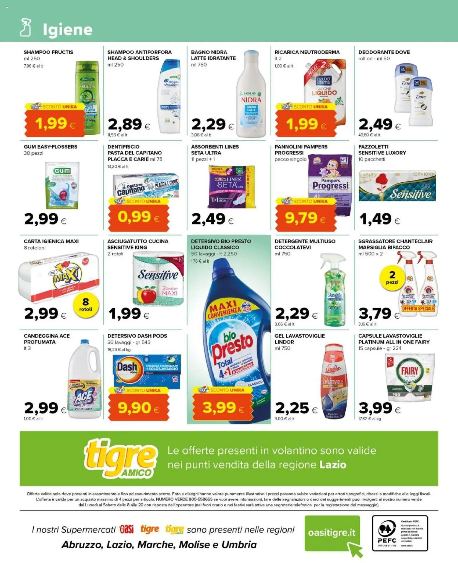 Volantino Tigre del 25.03.2026 | Pagina: 16 | Prodotti: Deodorante, Detergente, Candeggina, Pampers