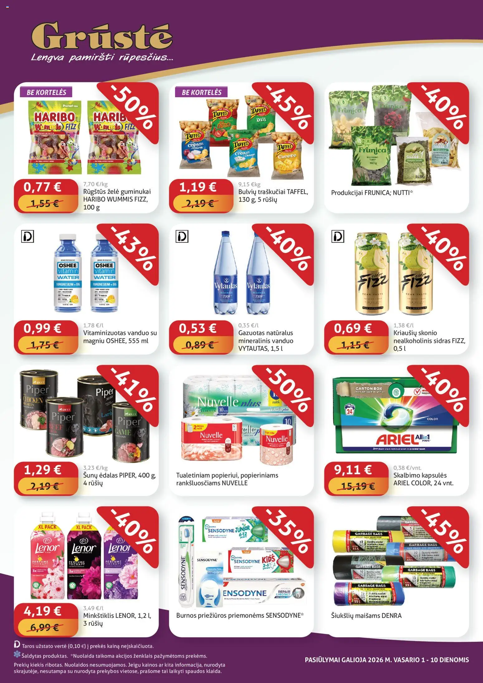 GRUSTE akcijos nuo 01.02.2026 | Puslapis: 4 | Prekių: Nealkoholinis sidras, Guminukai, Traškučiai, Mineralinis vanduo