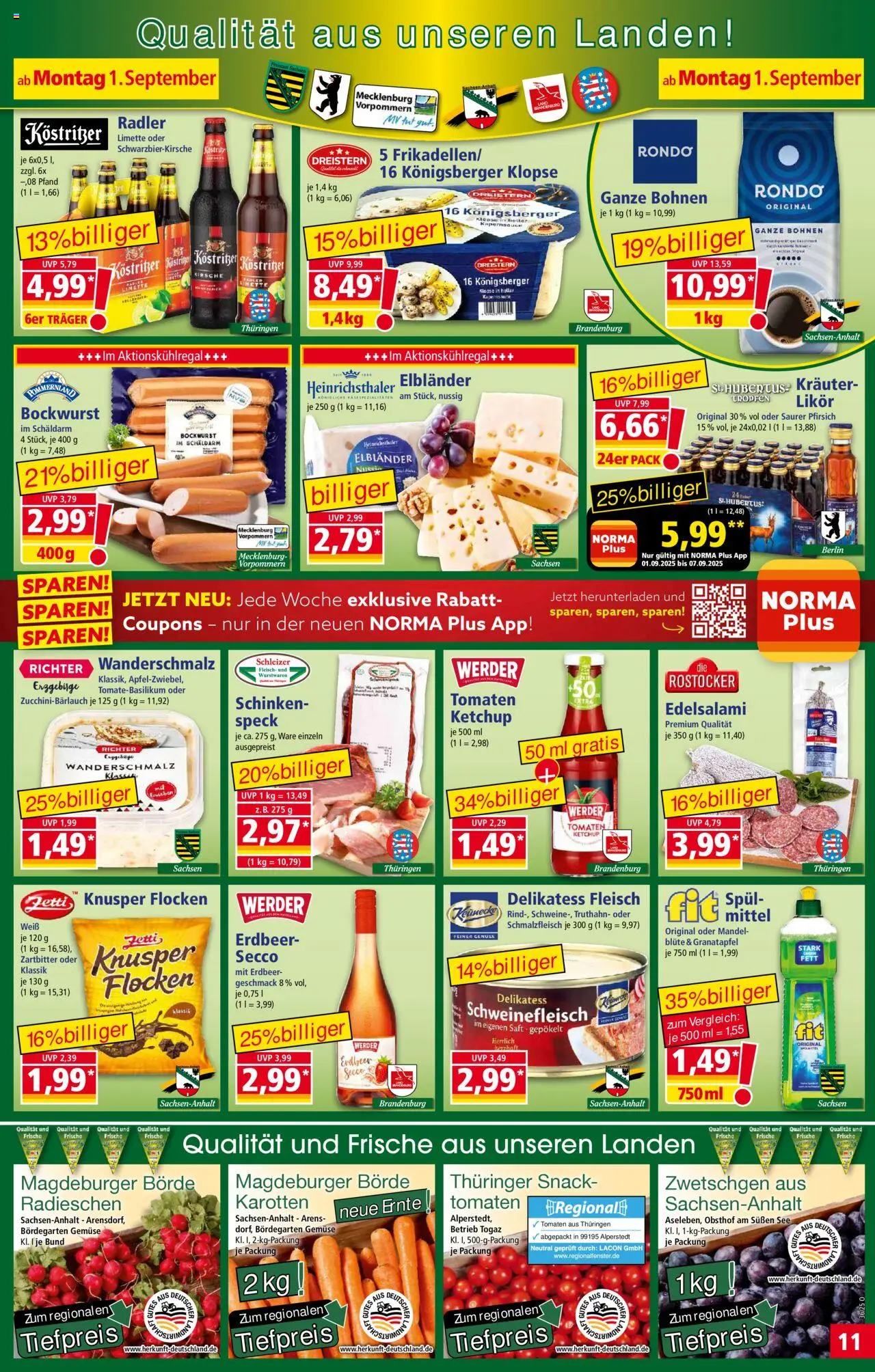 Norma Prospekt 	 - gültig ab dem 01.09.2025 | Seite: 11 | Produkte: Kostritzer, Likör, Tomaten, Gemüse