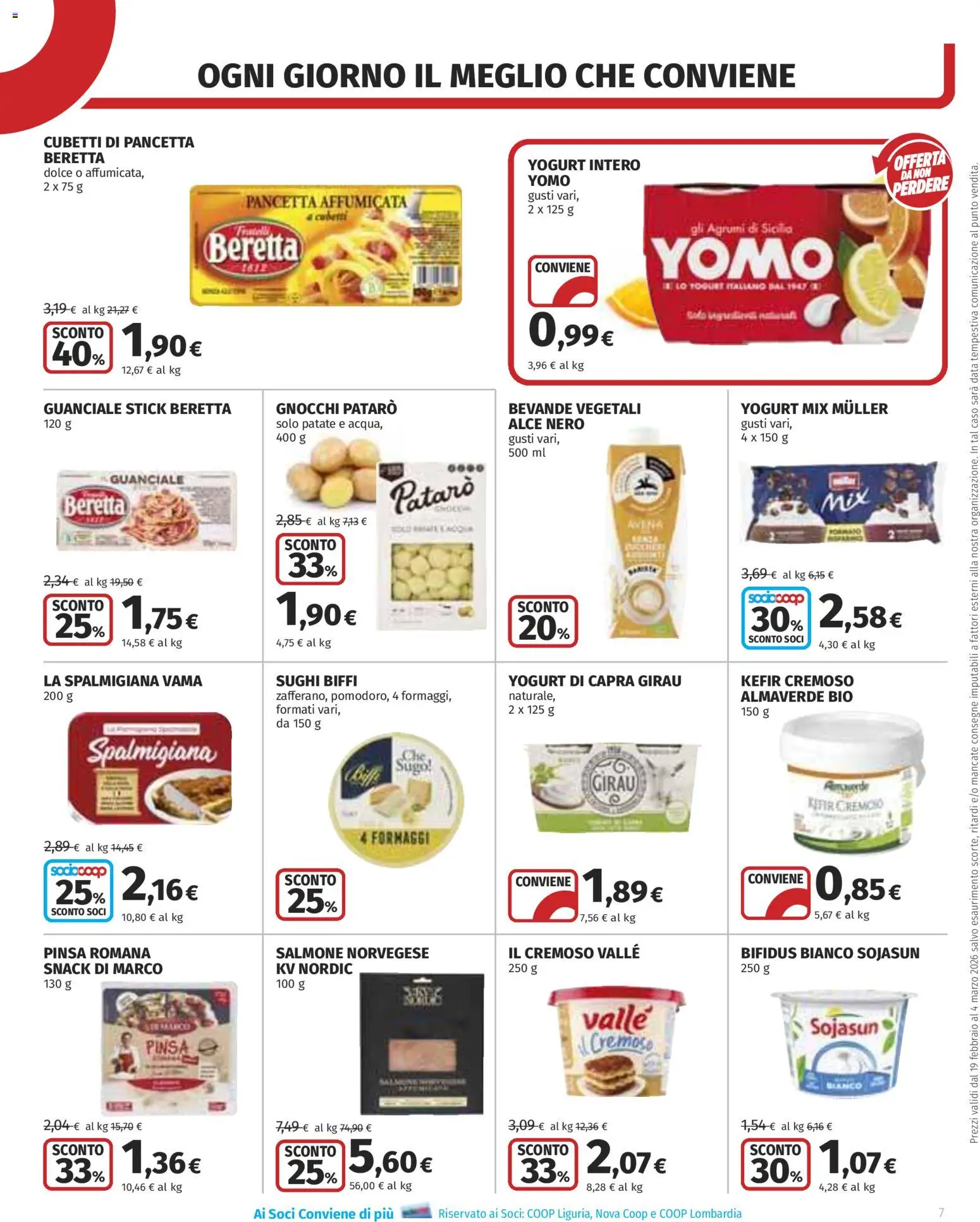 Volantino COOP del 19.02.2026 | Pagina: 7 | Prodotti: Yogurt, Pancetta, Agrumi, Sugo