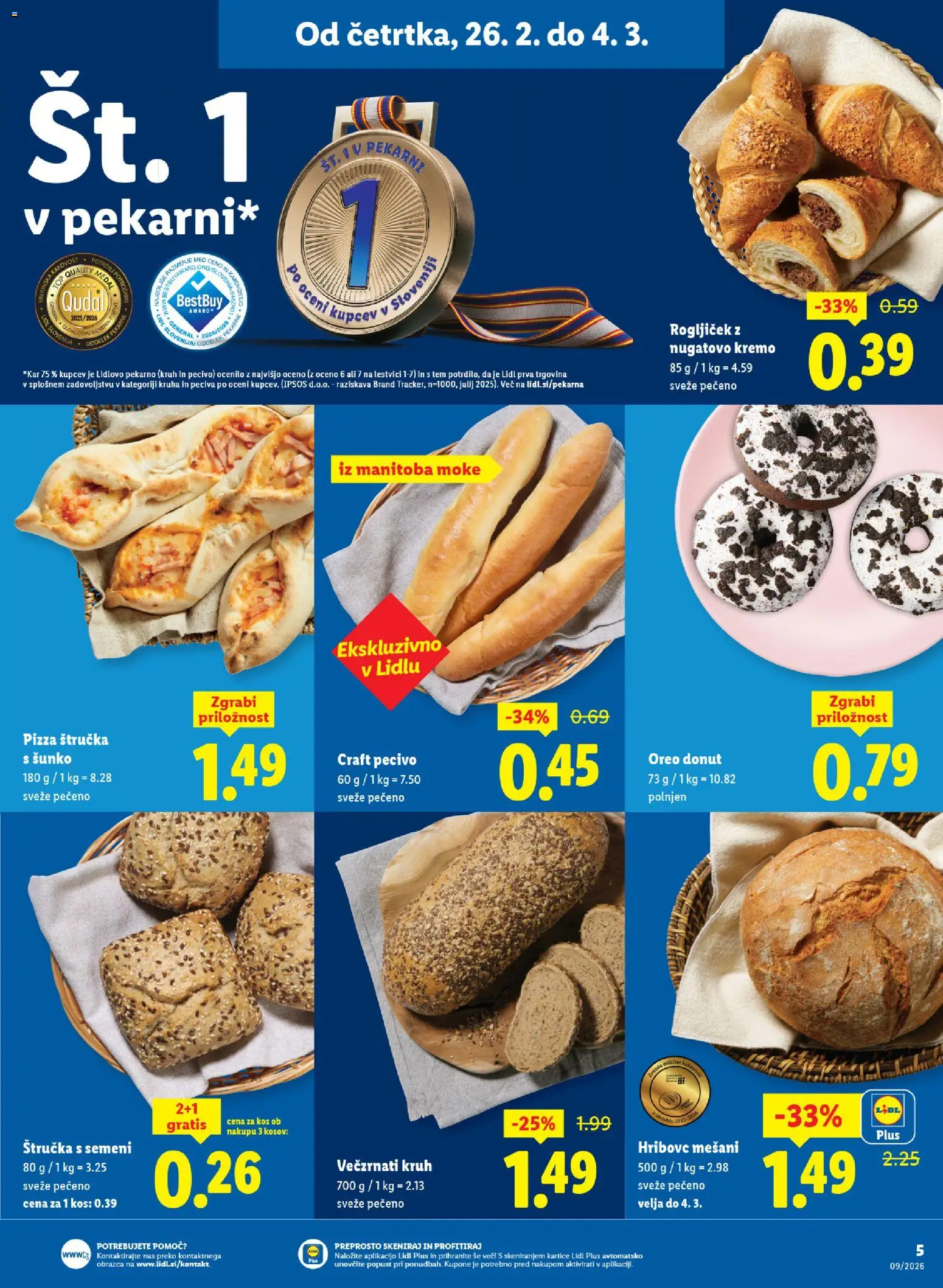 Novi Lidl katalog ponudbe – veljaven od 26.02.2026 | Stran: 5 | Izdelki: Štručka, Kos, Kruh