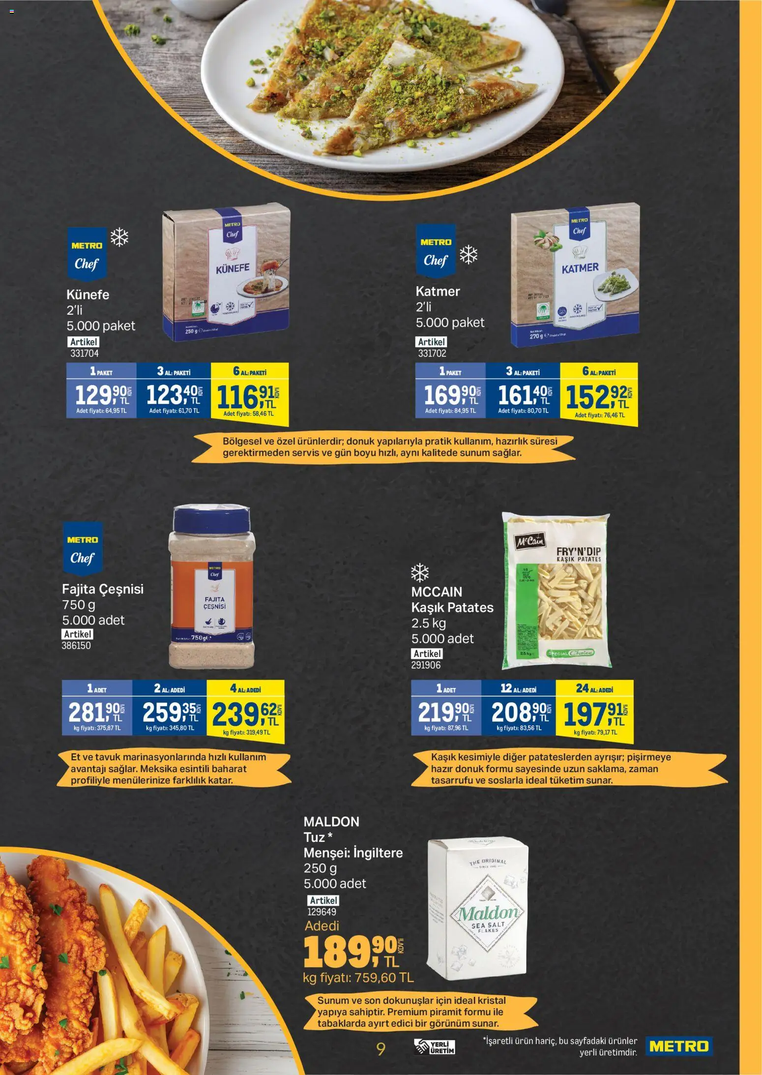 Metro - Et & Tavuk & Köfte Restoranları - 28.01.2026 tarihinden itibaren geçerlidir | Sayfa: 9 | Ürünler: Baharat, Patates, Tuz