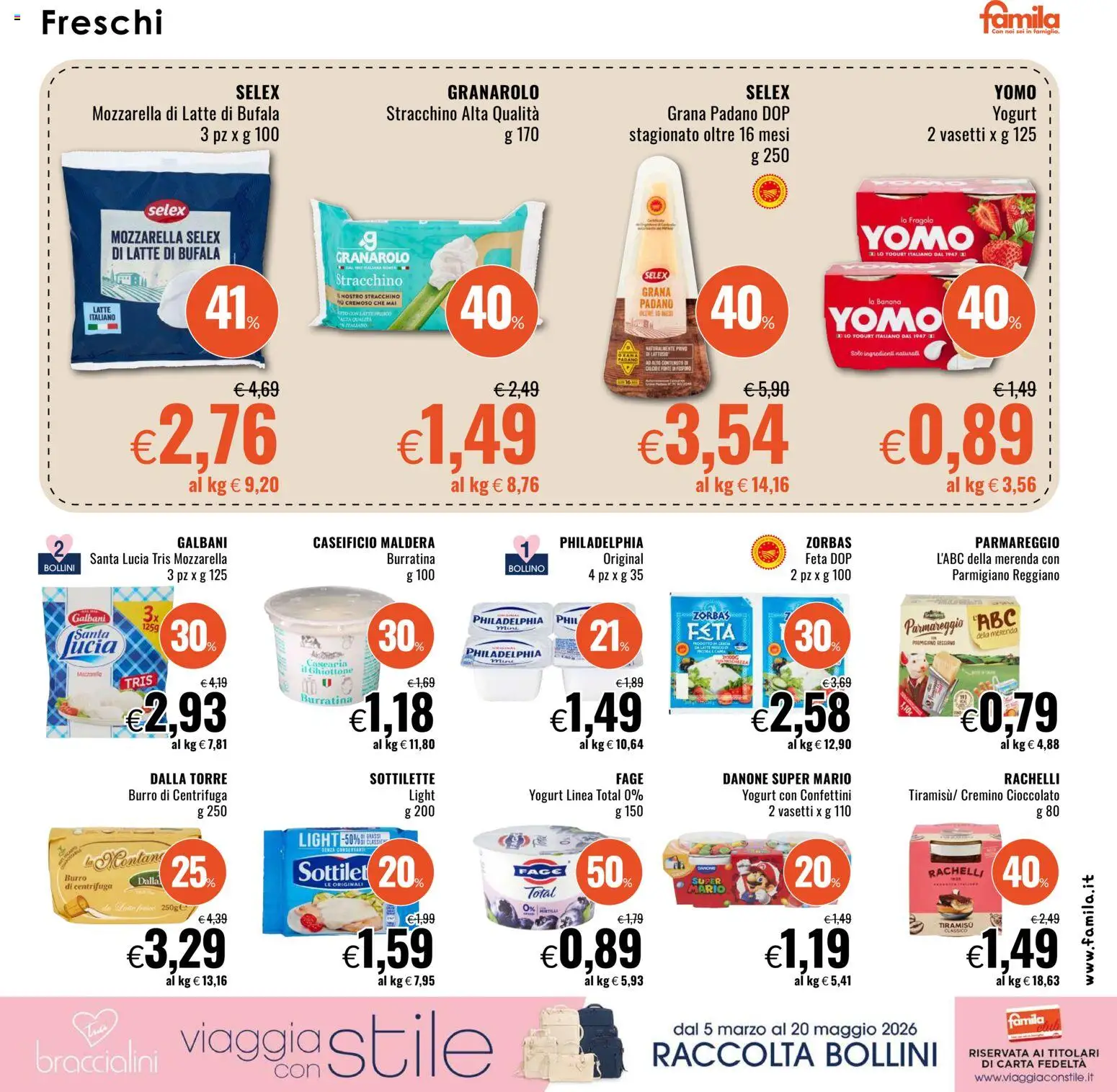Volantino Famila del 05.03.2026 | Pagina: 9 | Prodotti: Cioccolato, Burro, Grana Padano, Parmigiano